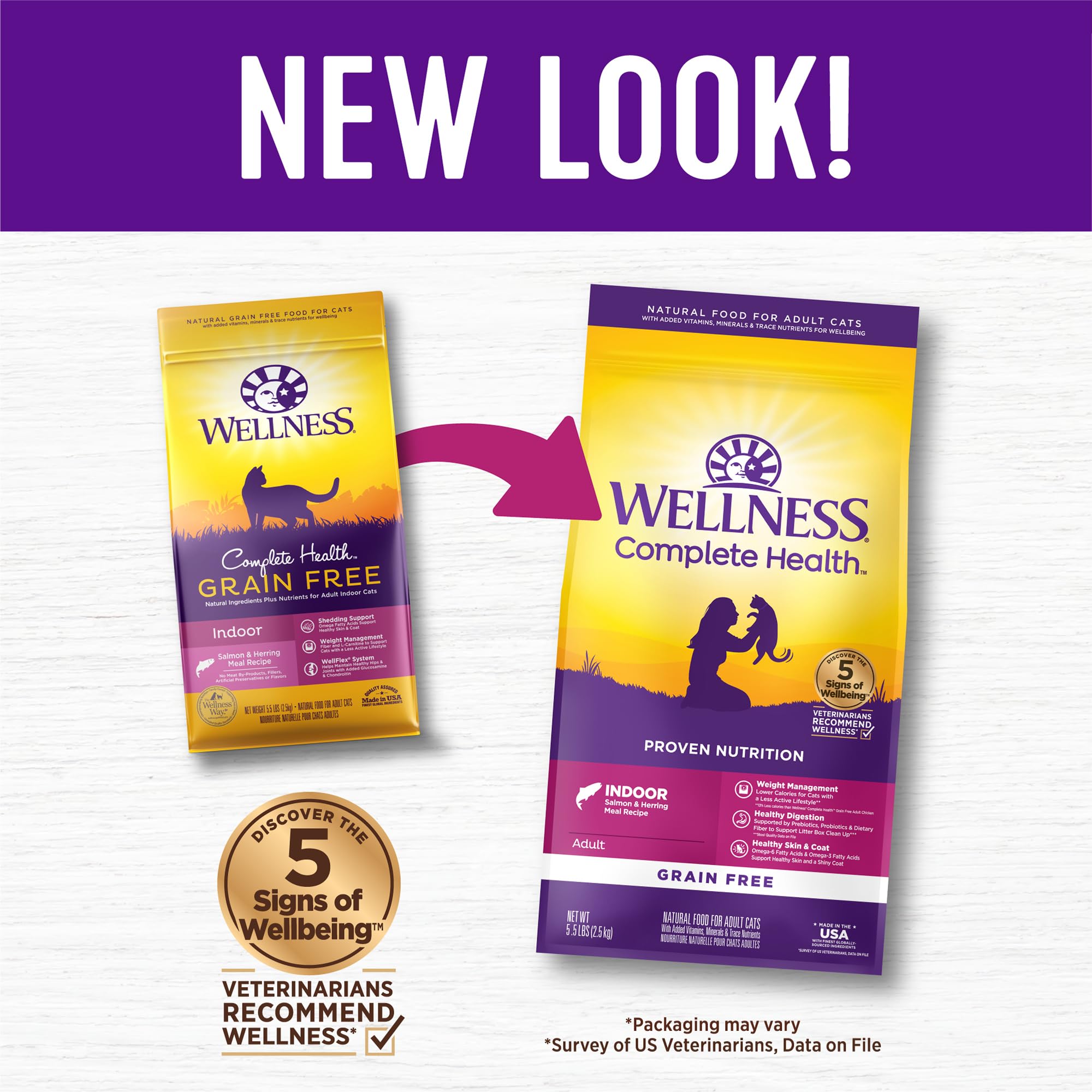 Wellness Complete Health ingredientes naturales con salmón y arenque, fuente proteica natural.