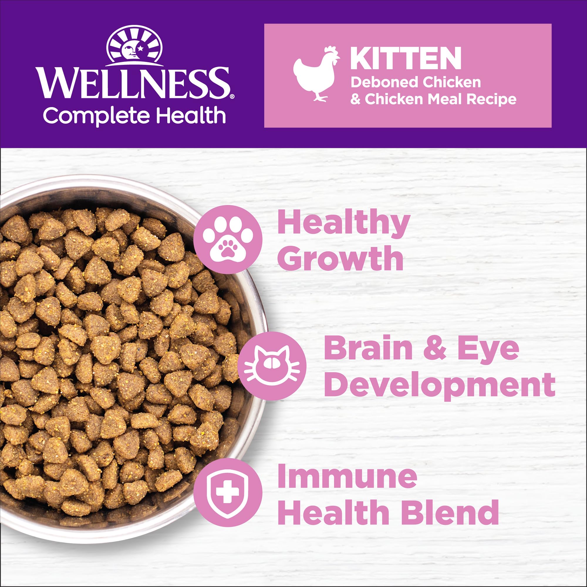 Wellness Complete Health Kitten primer plano de ingredientes naturales