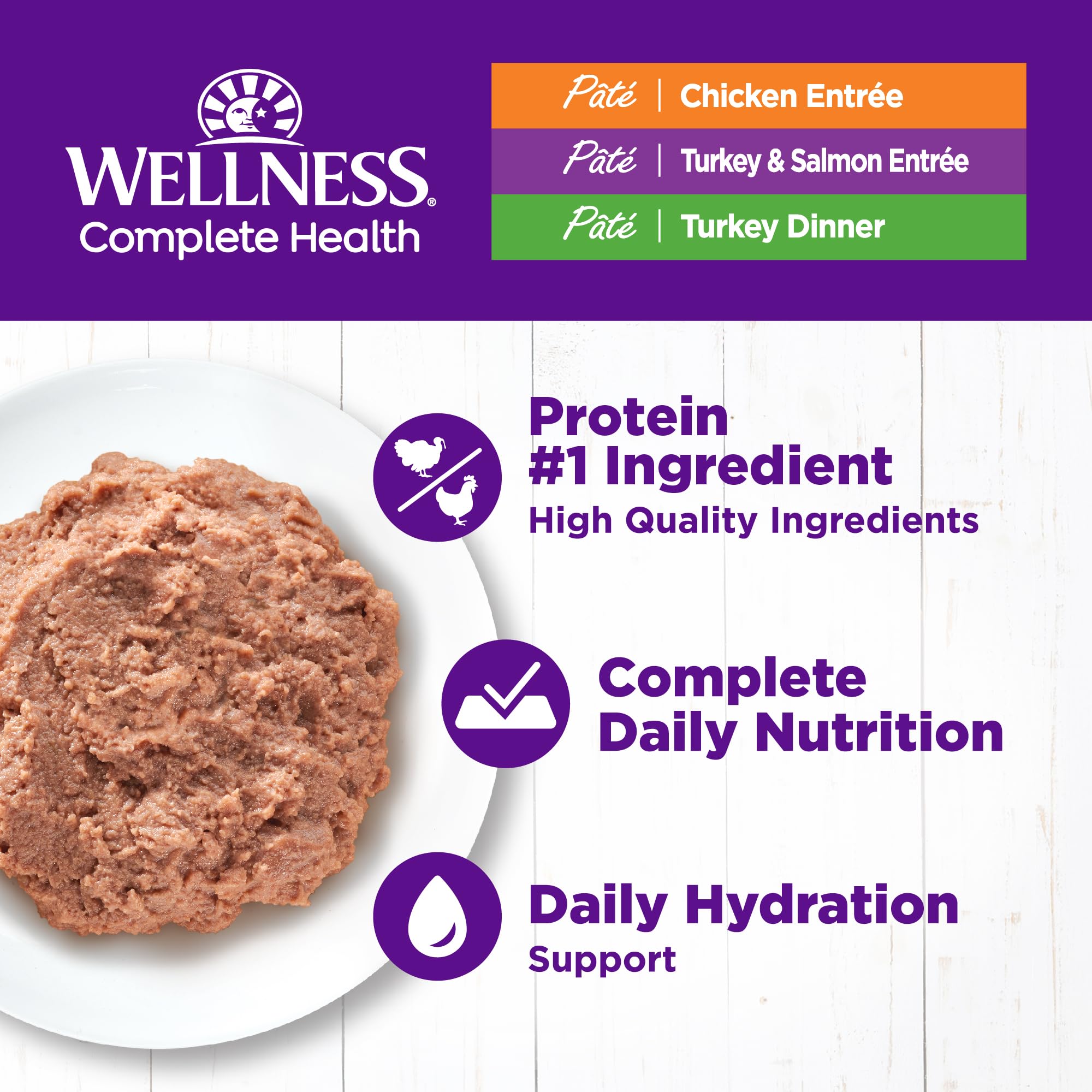 Wellness Complete Health Pate para gatos: lata de pavo, proteína de alta calidad