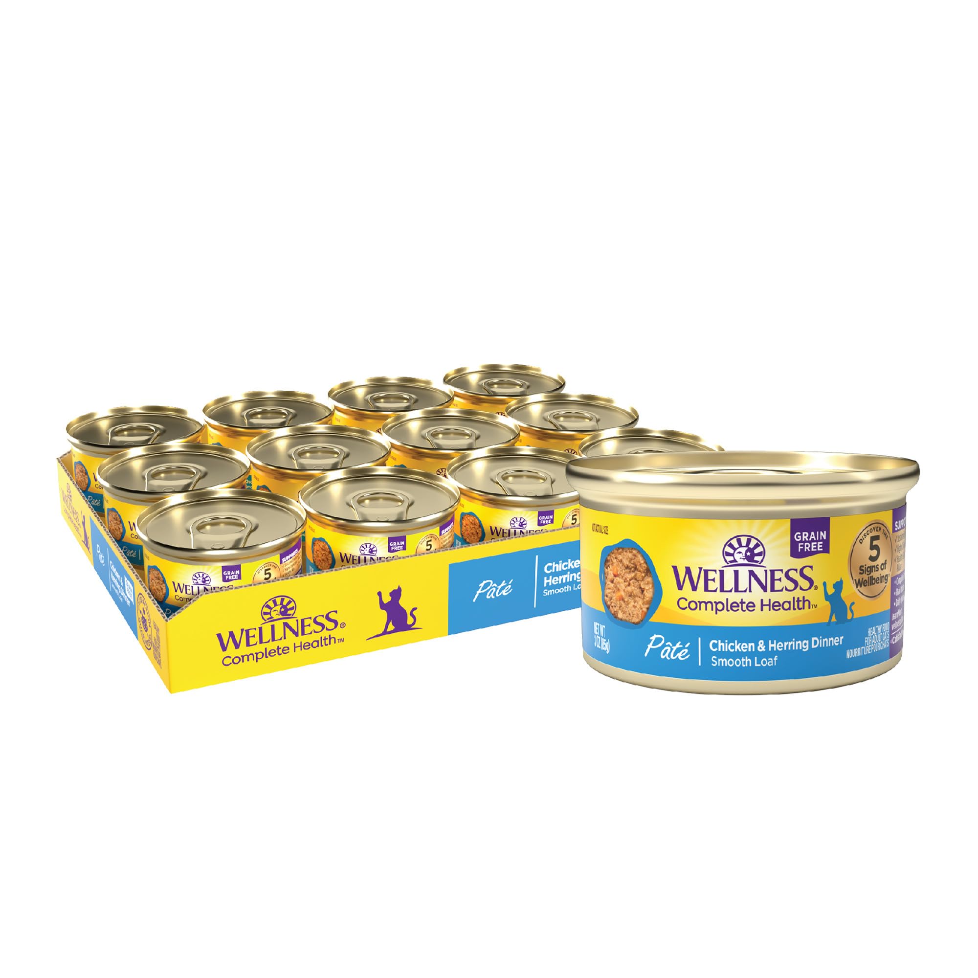 Wellness Complete Health Pate para gatos adultos, textura suave y primera proteína real.