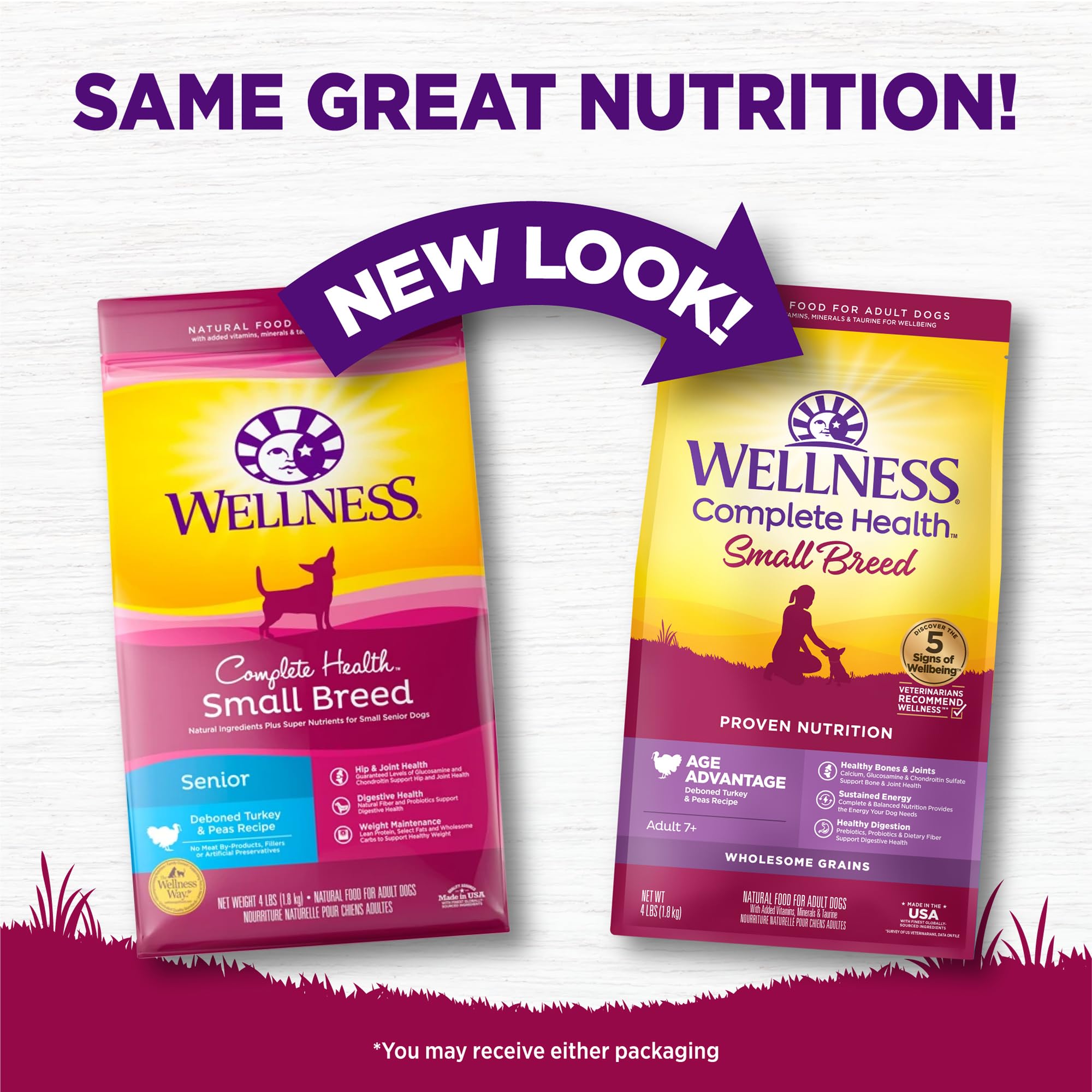 Fórmula de pavo y guisantes de Wellness Complete Health para perros senior.