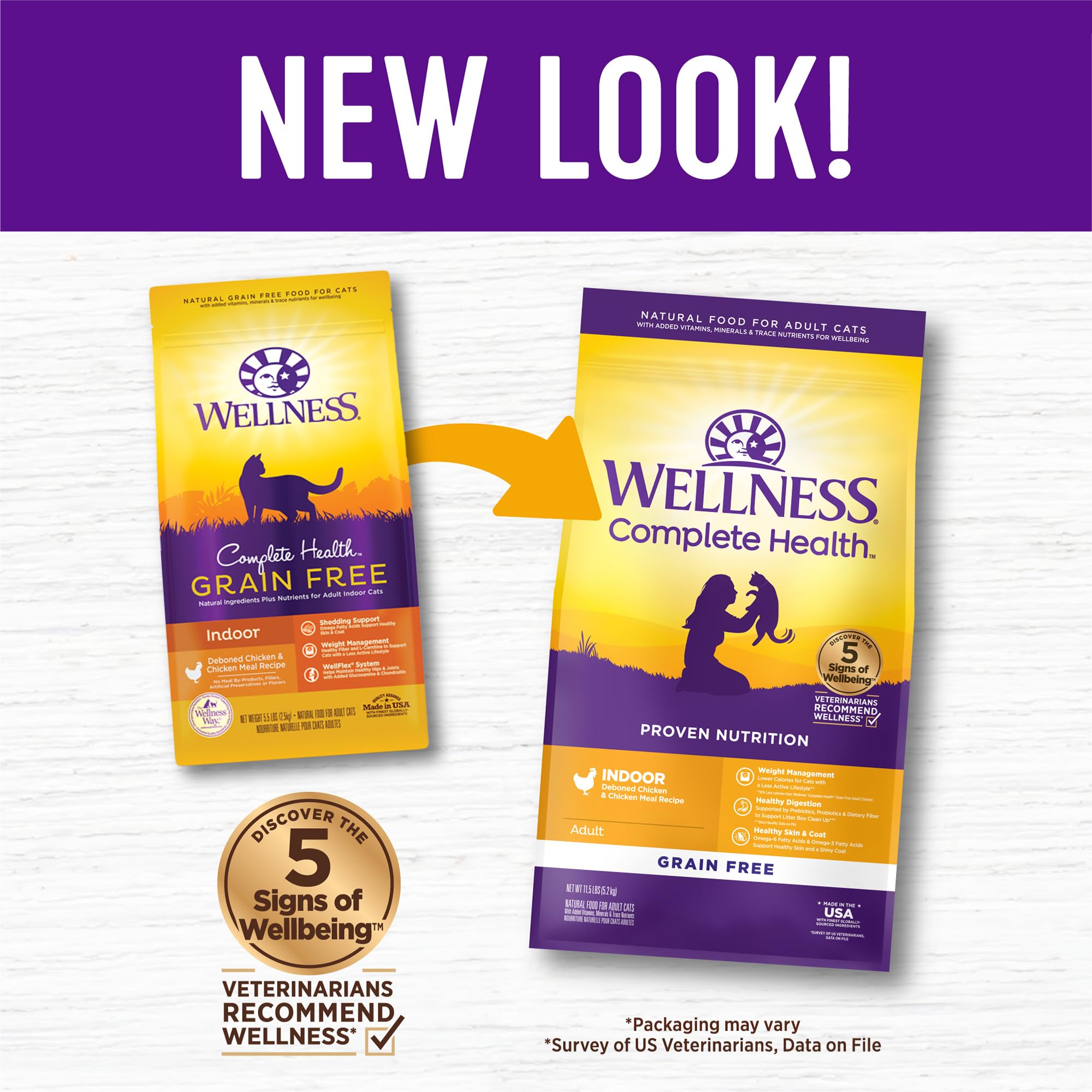 Wellness Complete Health sin granos para gatos indoor con fibra saludable.