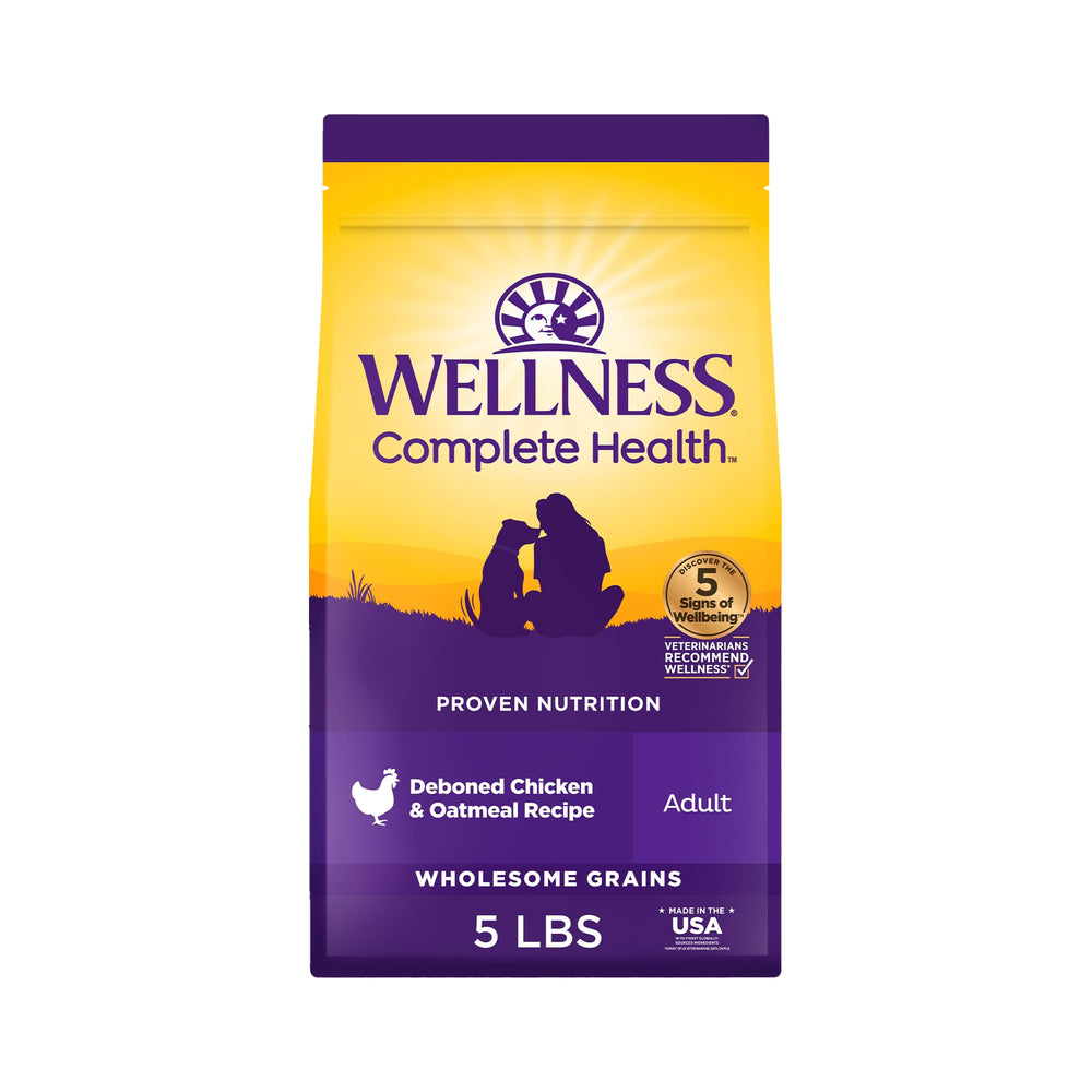 Wellness Complete Health, alimento seco para perros con pollo y avena, favorece salud general.