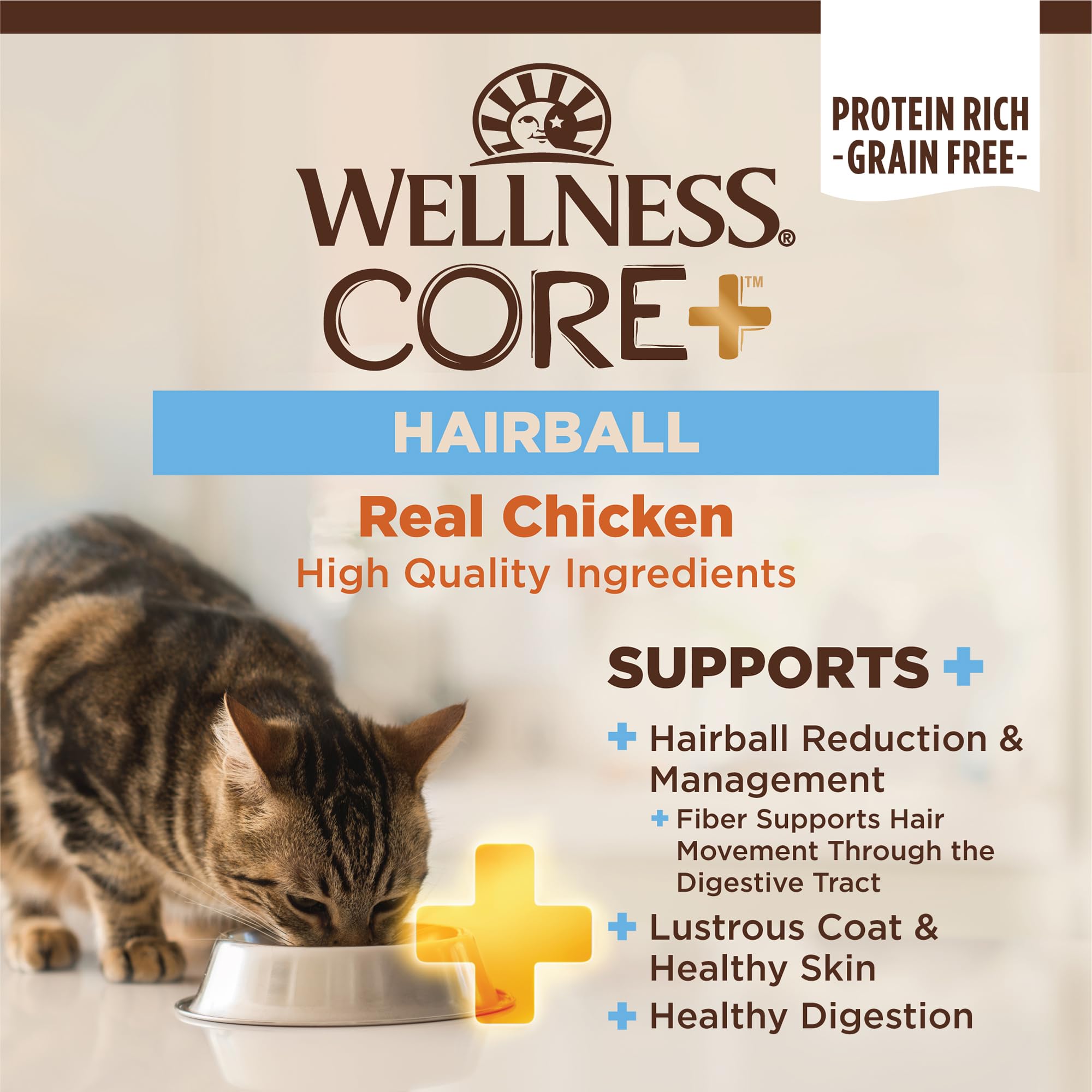Wellness CORE+ Alimento seco para gatos, croquetas brillantes y proteicas.
