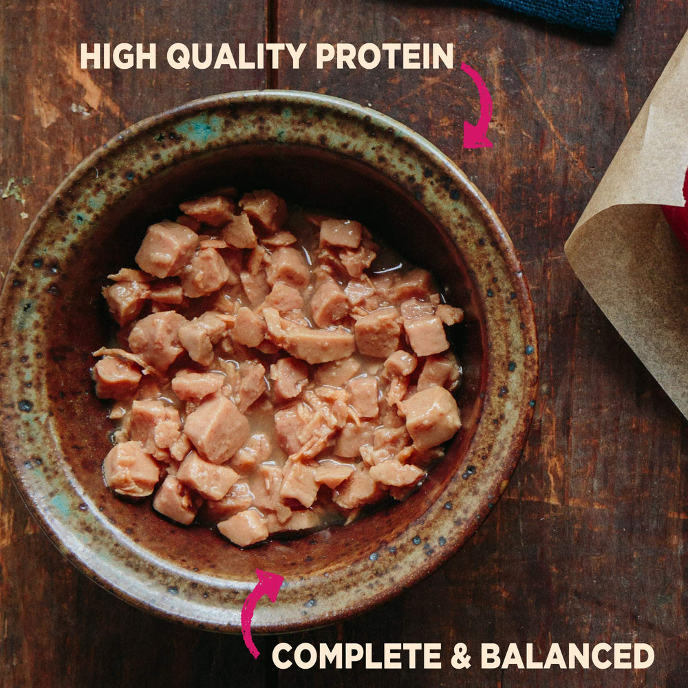 Trozos de pollo e hígado en salsa, textura sabrosa en Wellness Core.