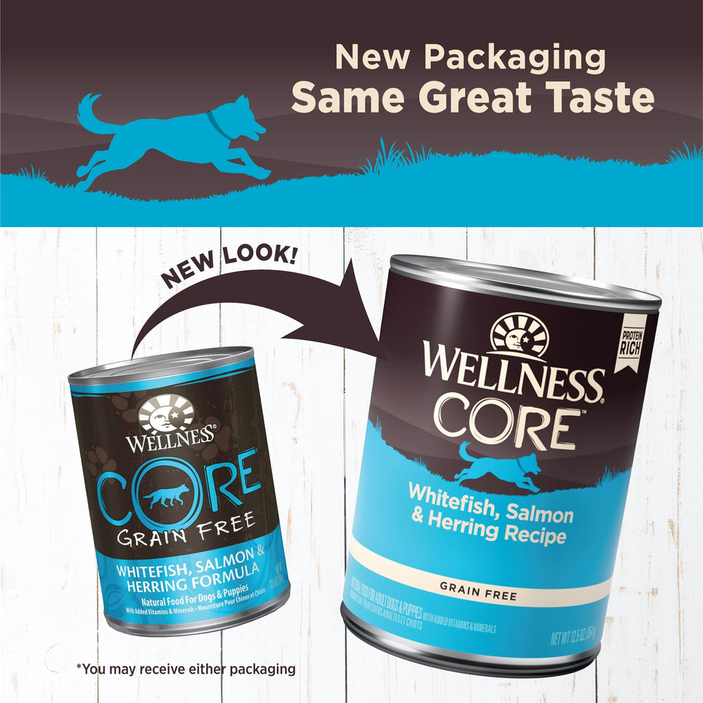 Wellness CORE: mezcla de whitefish, salmón y arenque para proteínas de calidad.