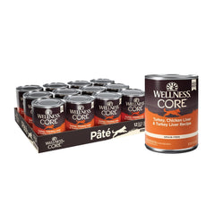 Lata Wellness CORE sin granos con pavo y pollo para nutrición diaria.