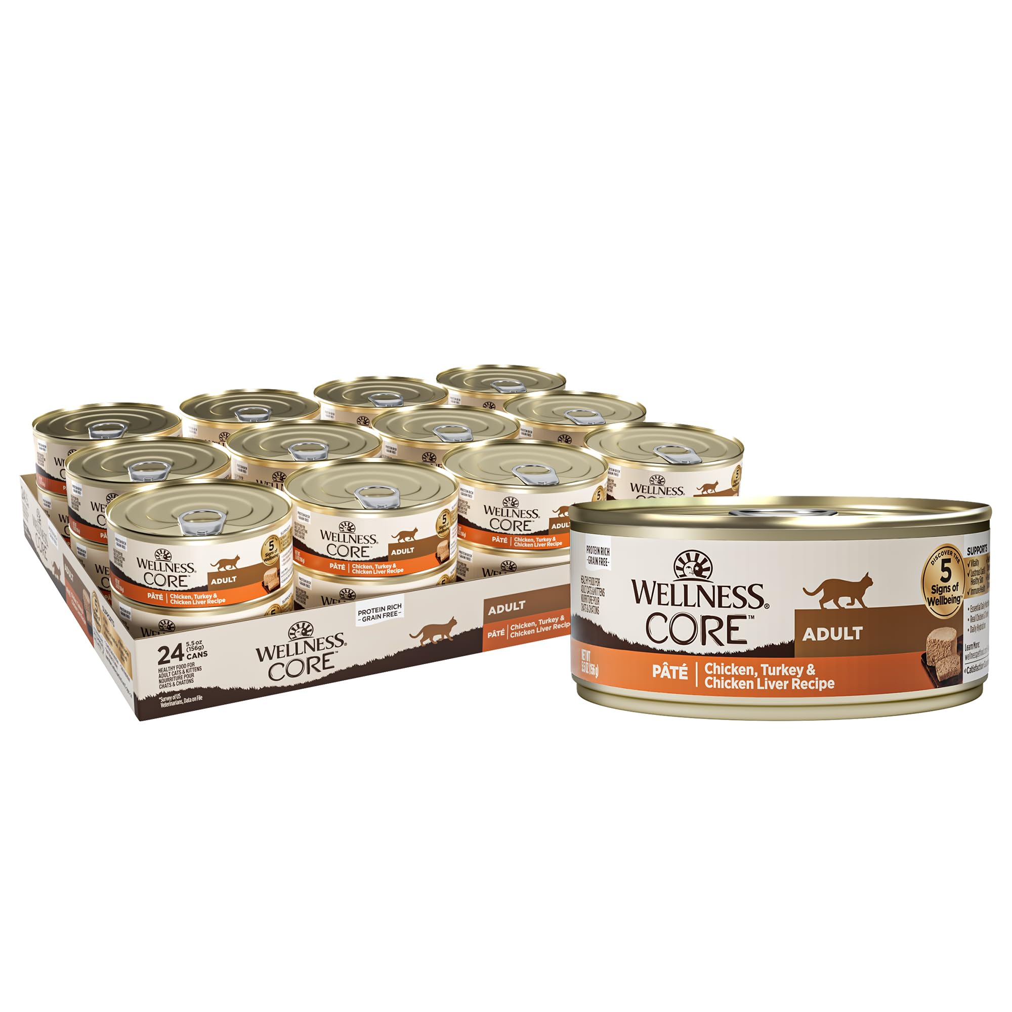 Wellness CORE Pate para gato, lata de 5.5 oz, proteína de calidad.
