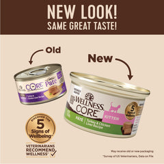 Wellness CORE Gatito: pate turquía e hígado en lata, sabor natural para gatitos activos.