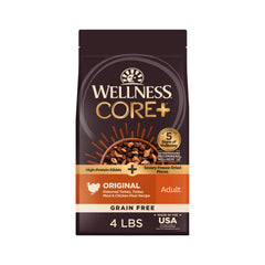 Wellness CORE+ alimento seco para perro sin granos, ideal para dieta equilibrada.