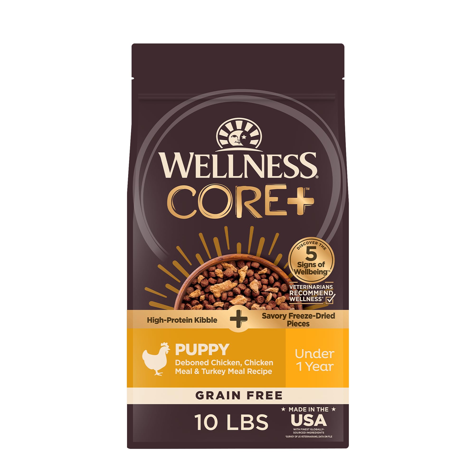 Wellness CORE+ alimento seco para cachorros, croquetas sin granos para proteína equilibrada.