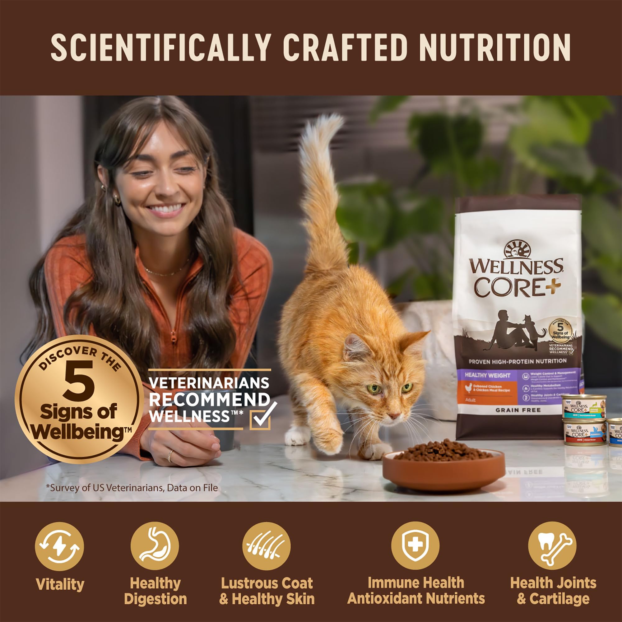 Wellness CORE+ Fórmula apta para todas las etapas de la vida de un gato.
