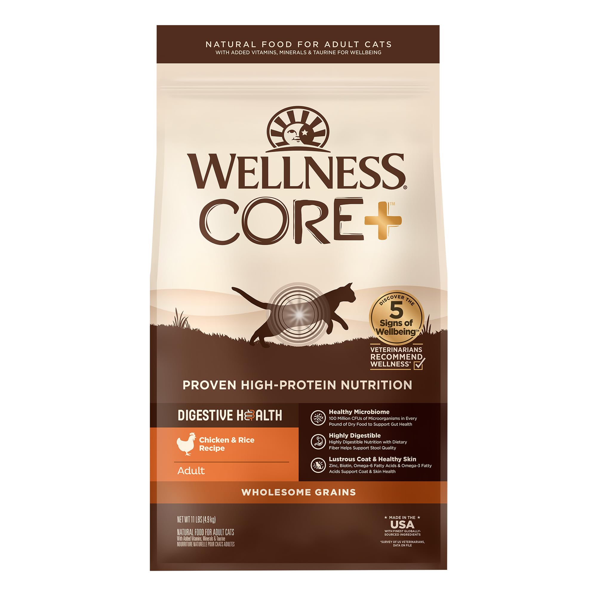 Wellness CORE+ bolsa de alimento seco para gatos, fácil de almacenar.