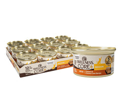 Wellness CORE+ Indoor Pate para gatos, empaque práctico para guardar en la despensa.