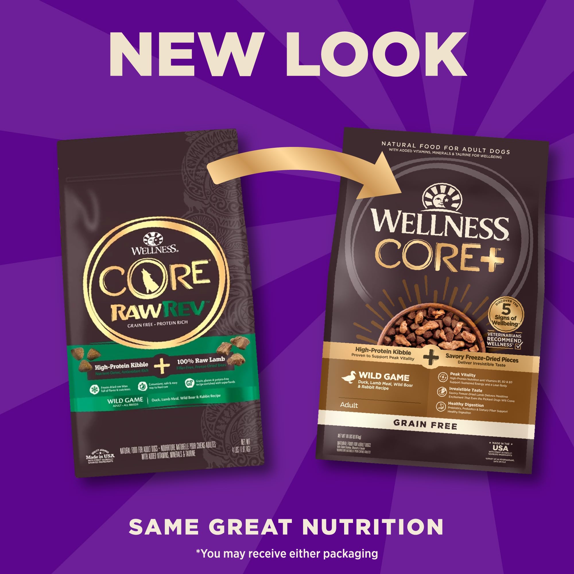 Wellness CORE+ kibble de alta proteína para energía diaria