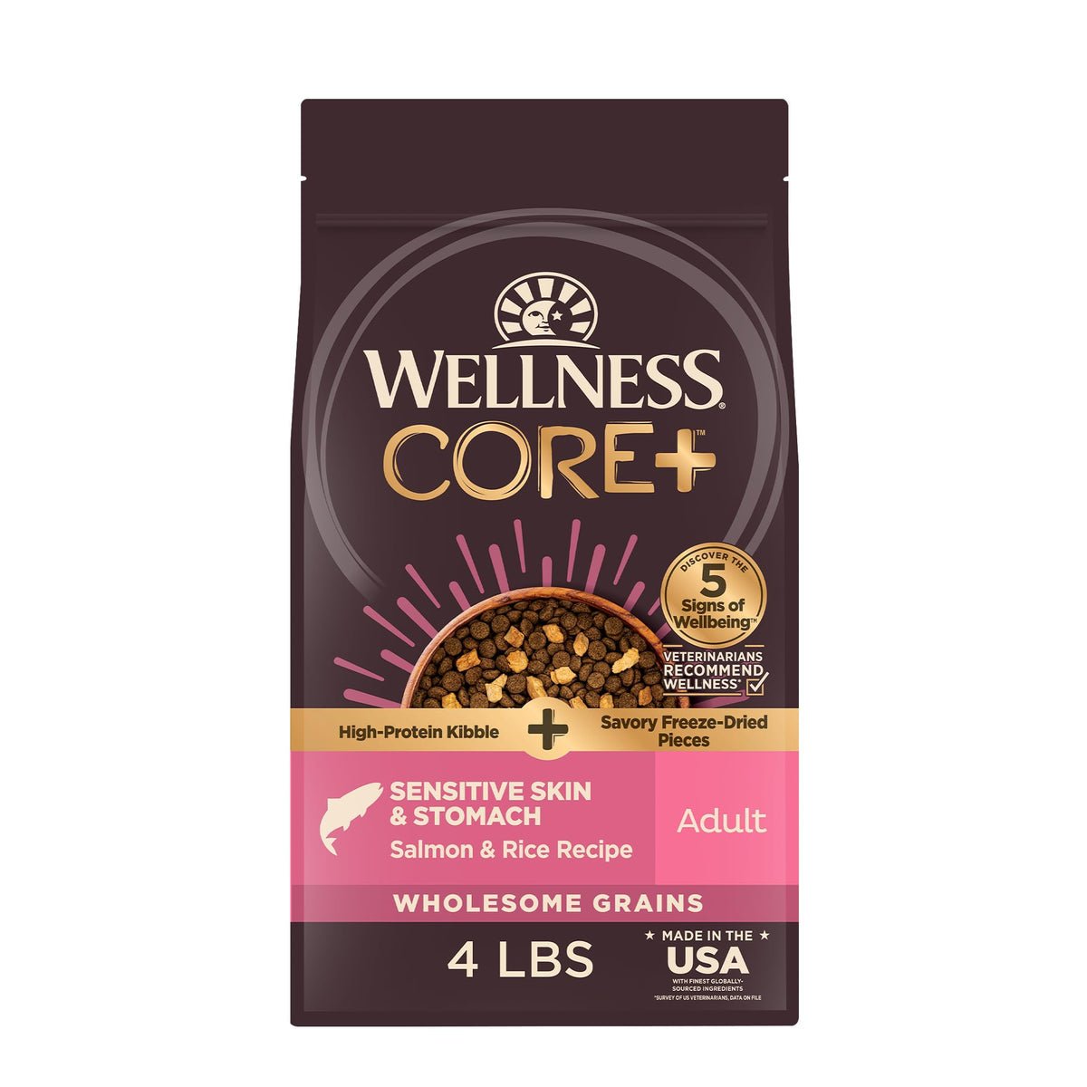 Wellness CORE+ trozos salmón secos, textura crujiente para perros sensibles