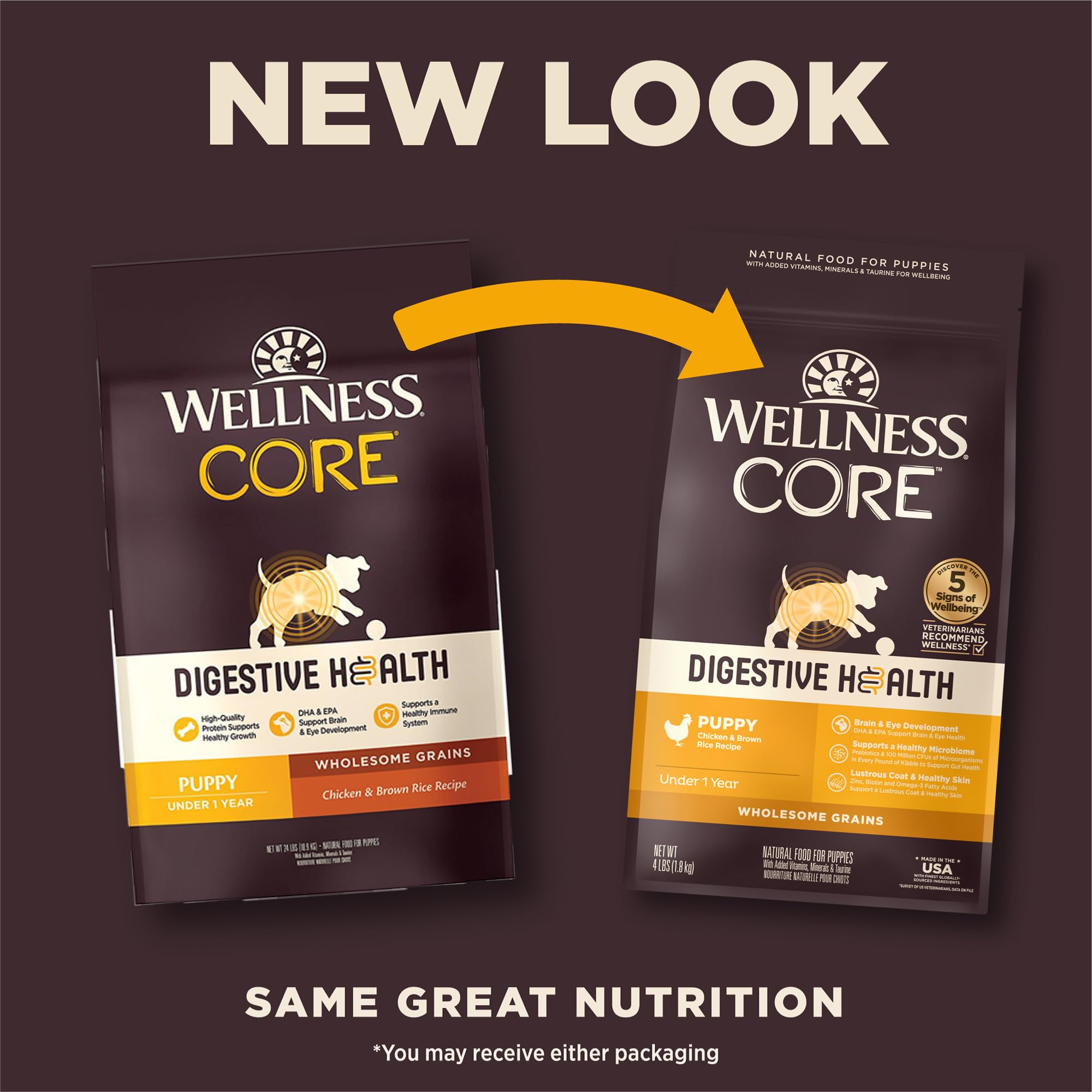 Wellness CORE Salud Digestiva, granos enteros visibles, apoyo suave para estómagos sensibles.