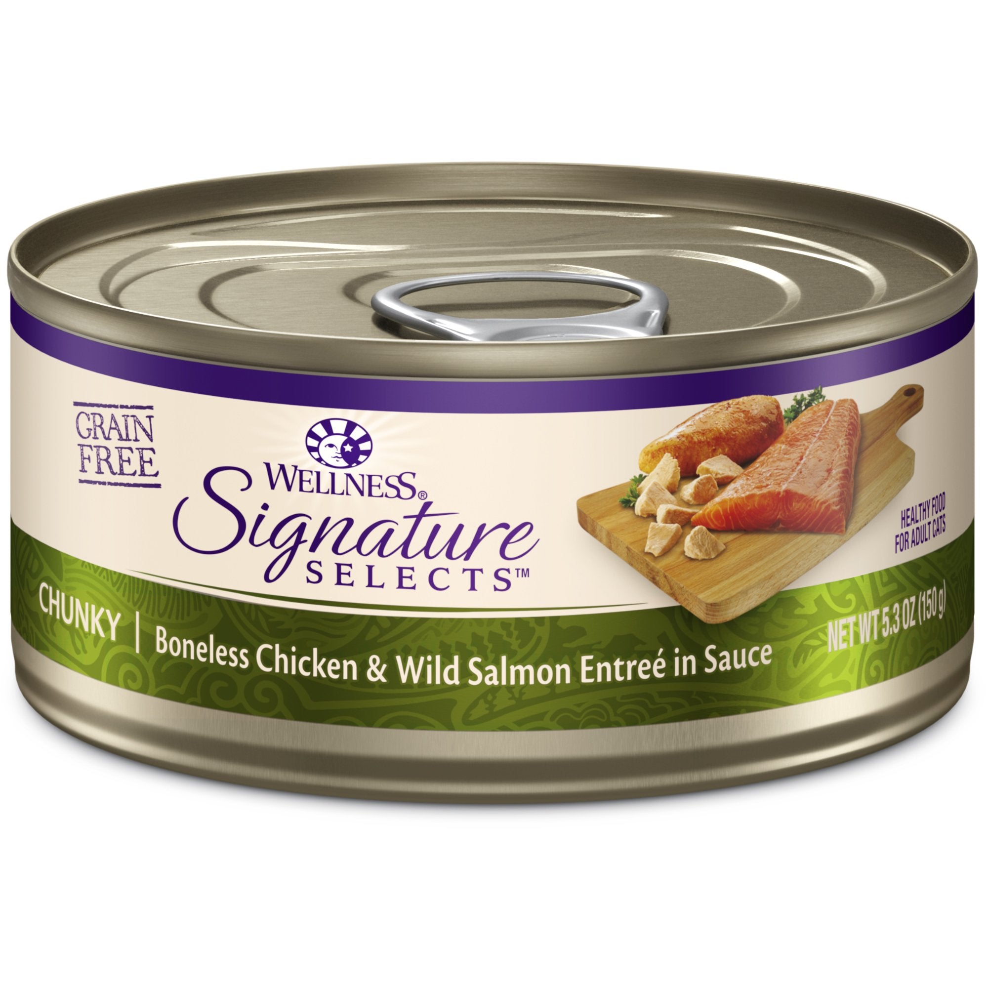 Wellness CORE Signature Selects trozos de pollo y salmón en lata para hidratación.