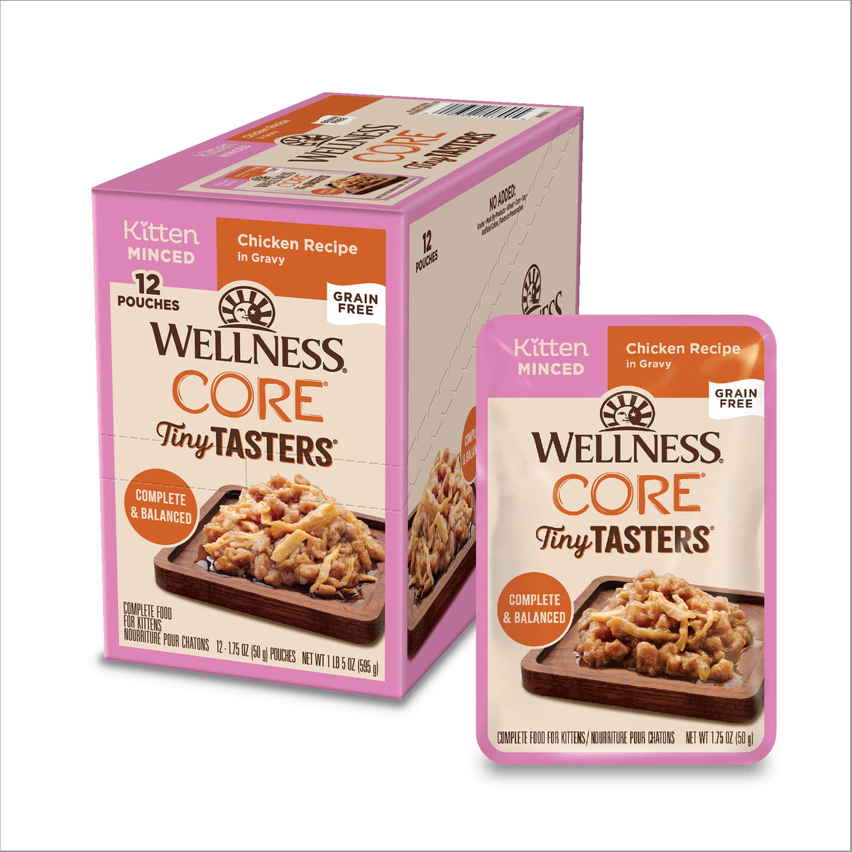 Wellness CORE Tiny Tasters Kitten - porción singular de pollo, lista para servir.