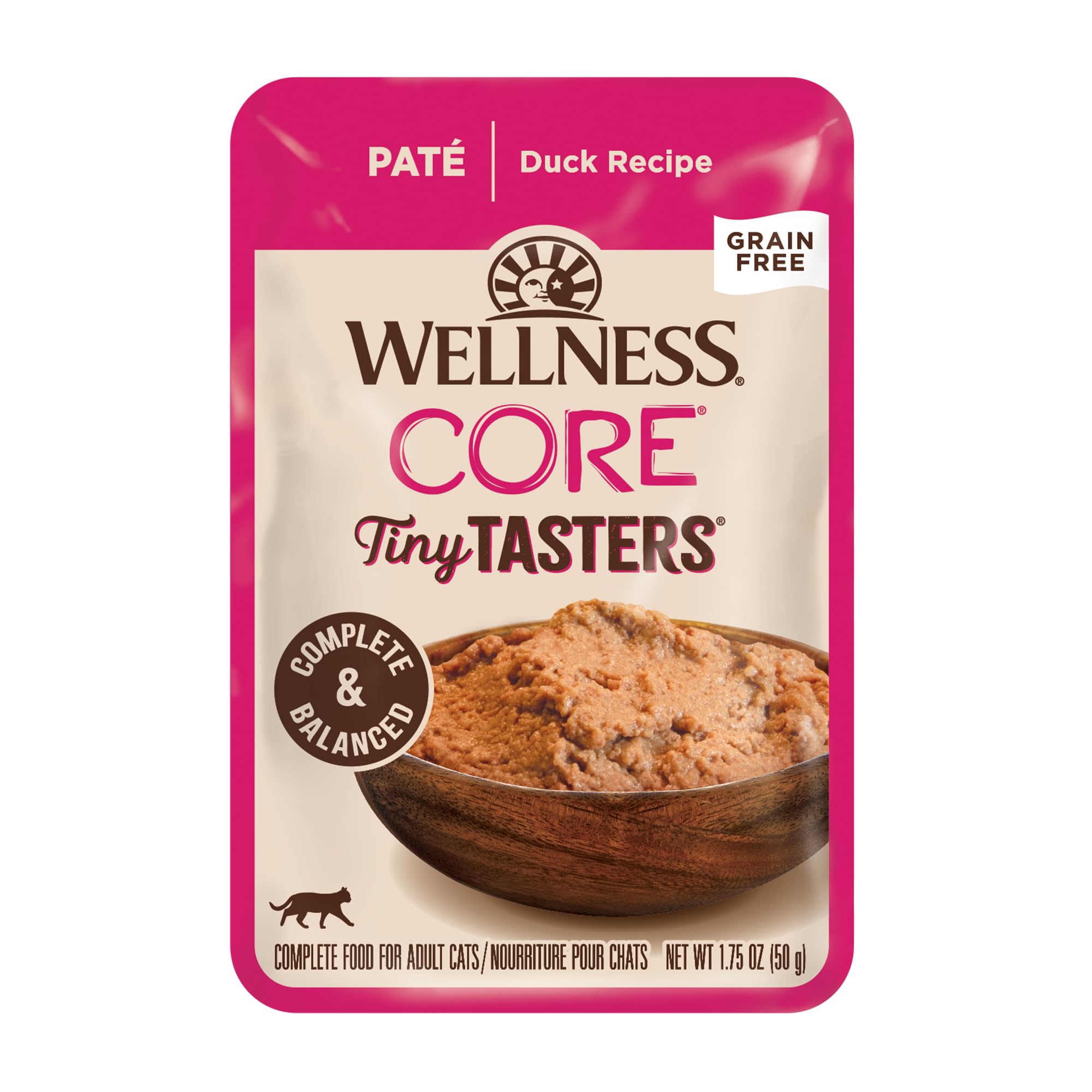 Wellness CORE Tiny Tasters paté de pato, sobre individual, ideal para comidas limpias.