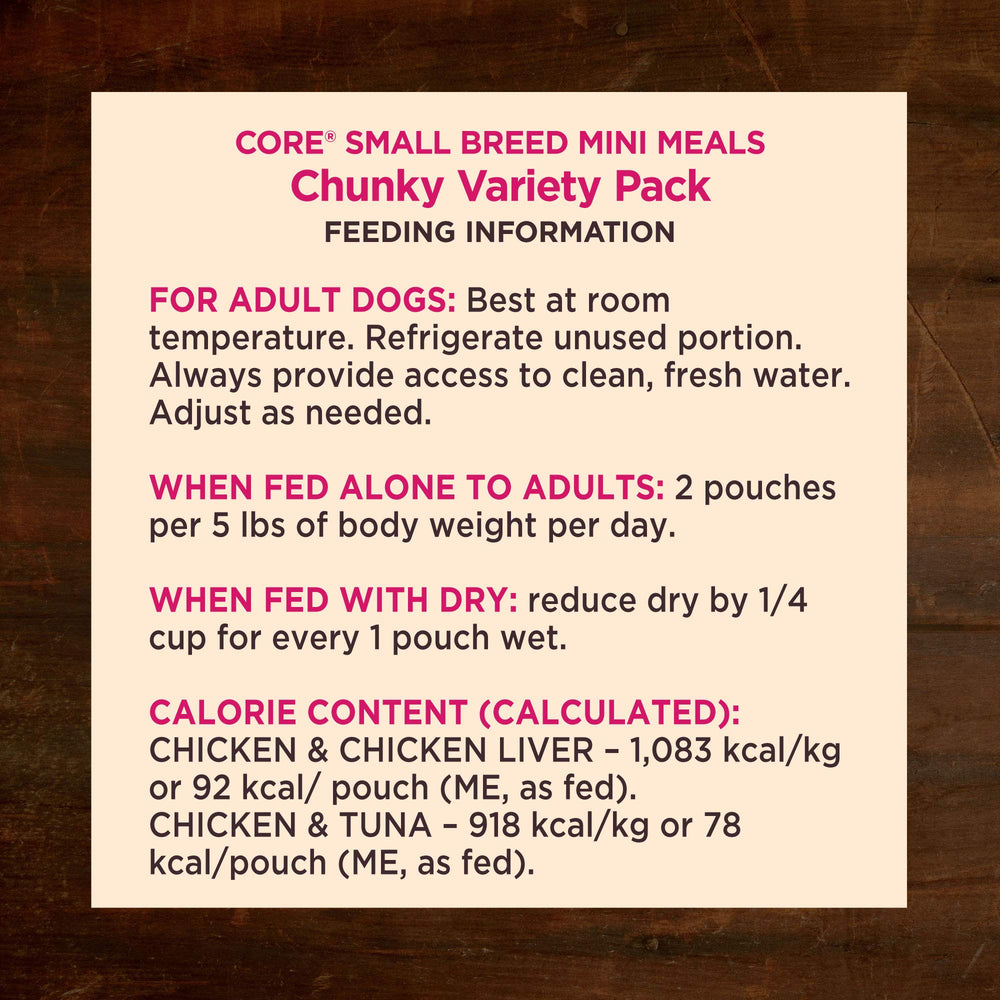 Variedad de sabores de Wellness Core para perros pequeños.