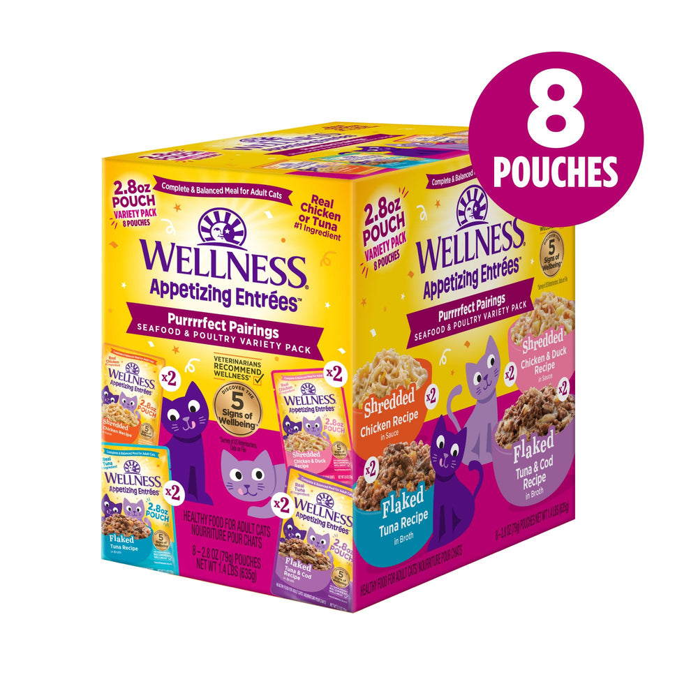 Wellness Entradas Apetitosas con atún y bacalao desmenuzado en bolsa, opción sabrosa para variedad diaria.