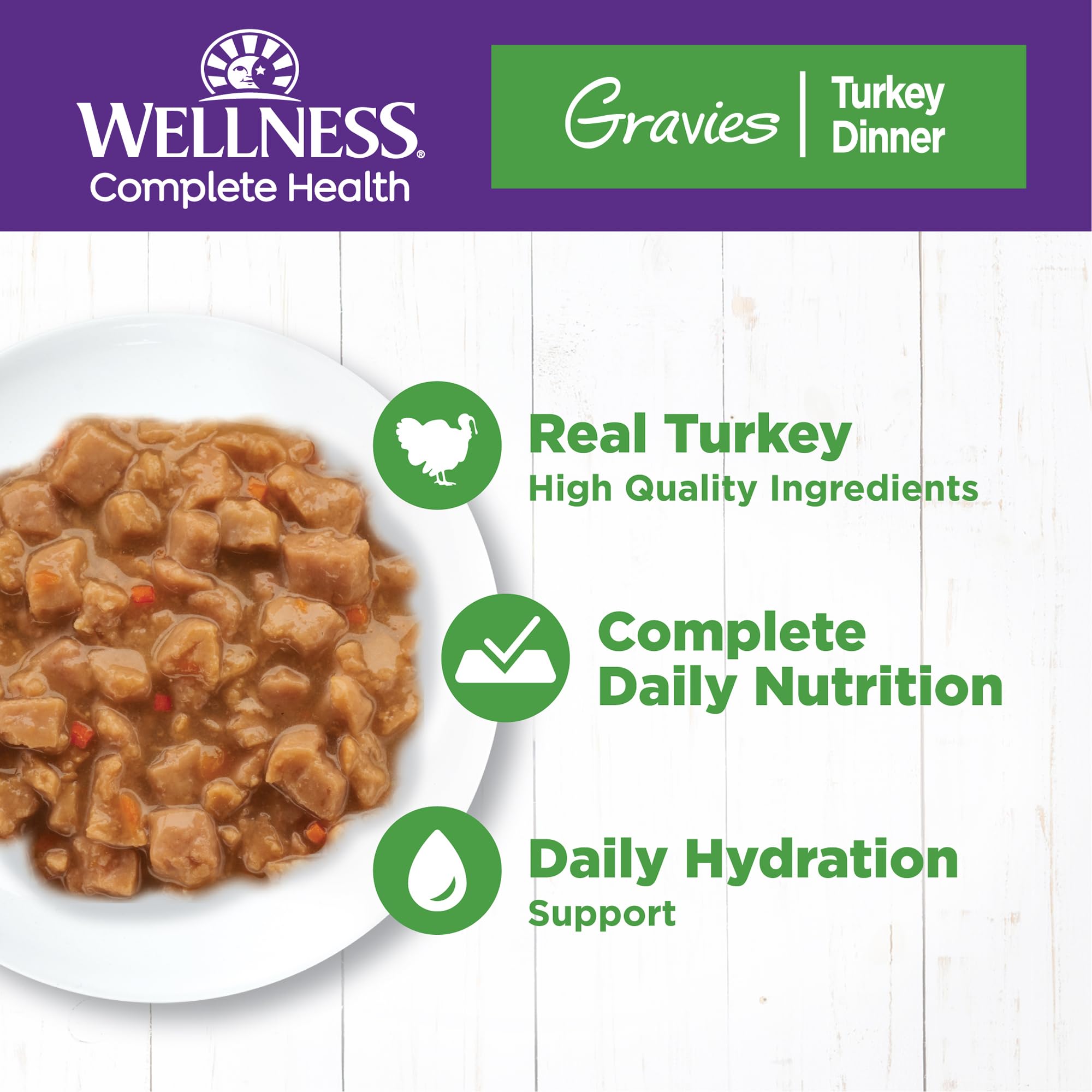 Wellness entrega de pavo para gato, textura sabrosa.