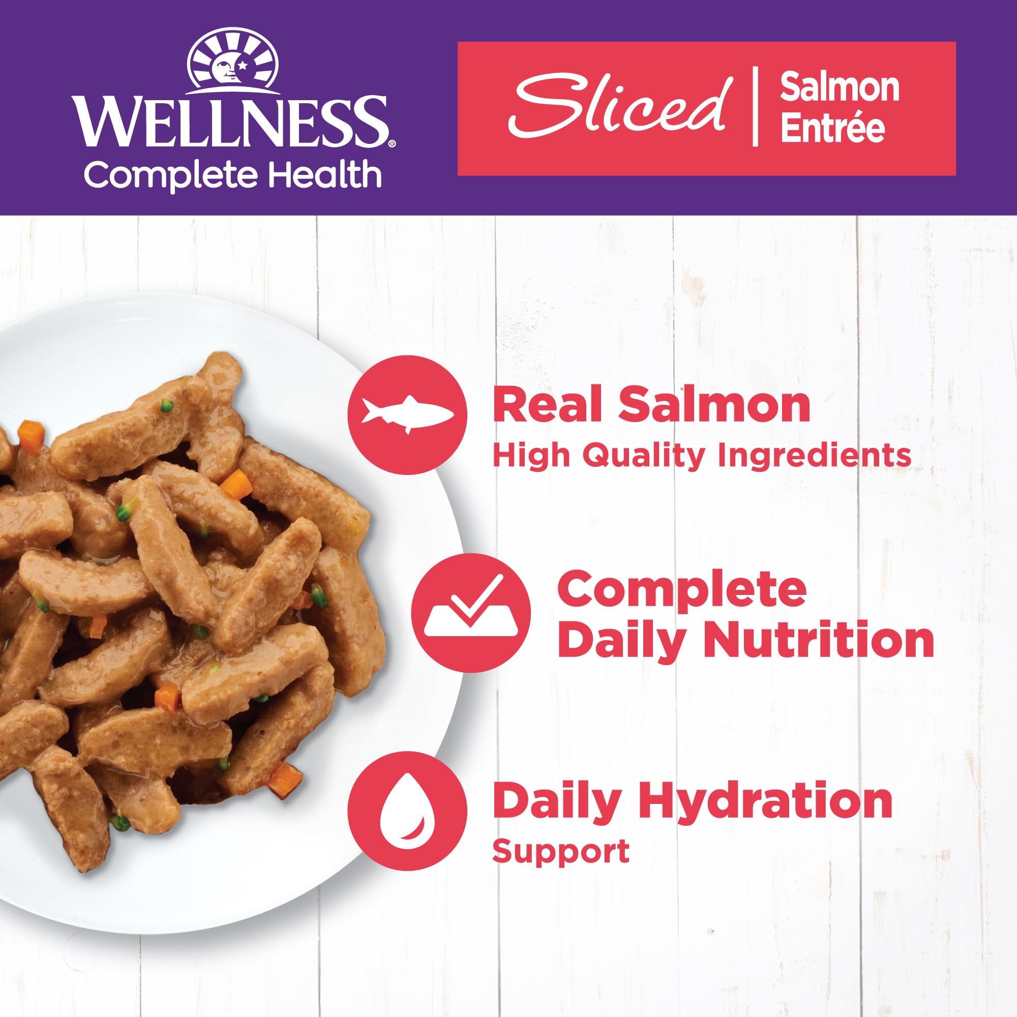 Wellness Gato Salmón Entree en salsa: trozos de proteína en gravy suave
