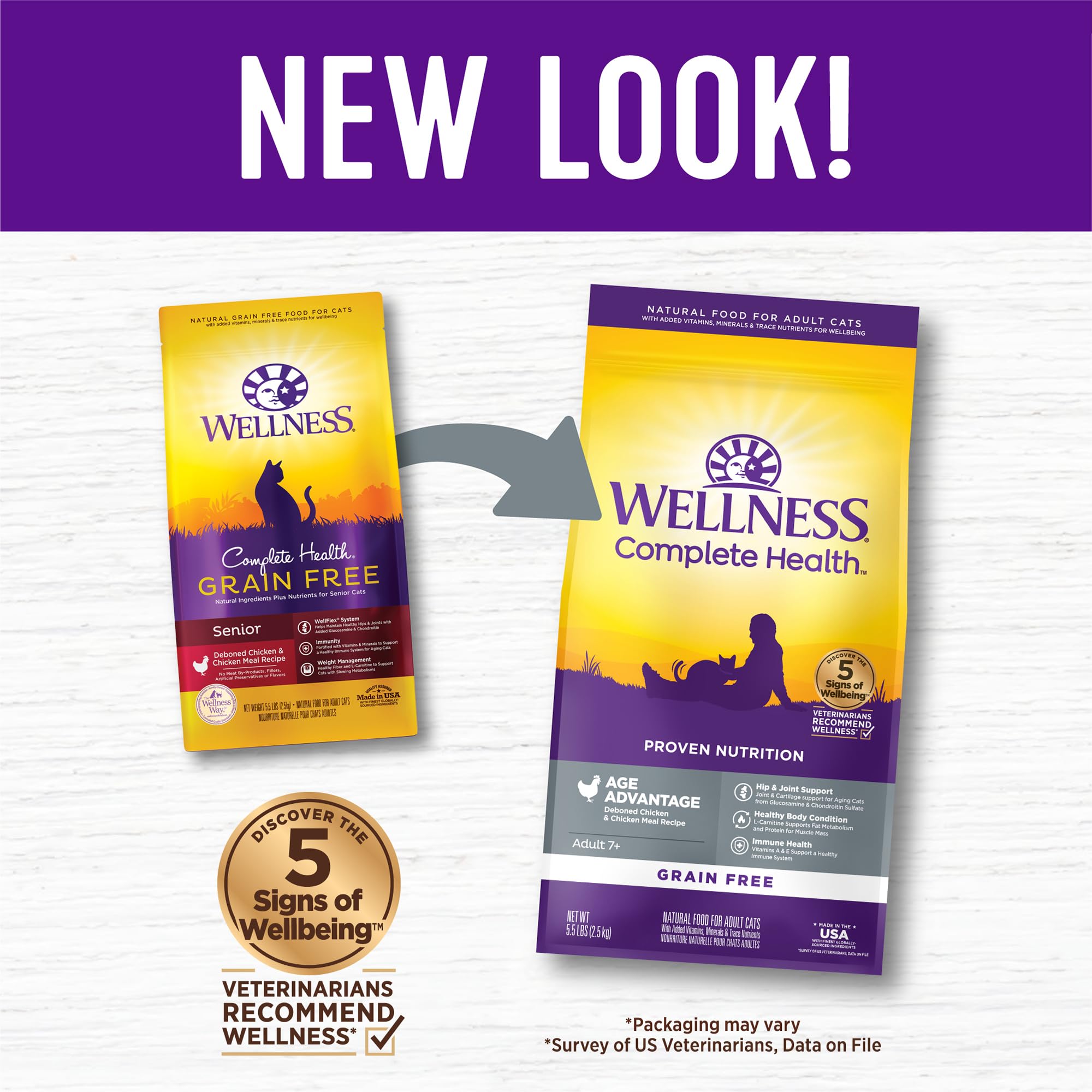 Wellness gato seco sin granos, dieta limpia para mascotas.