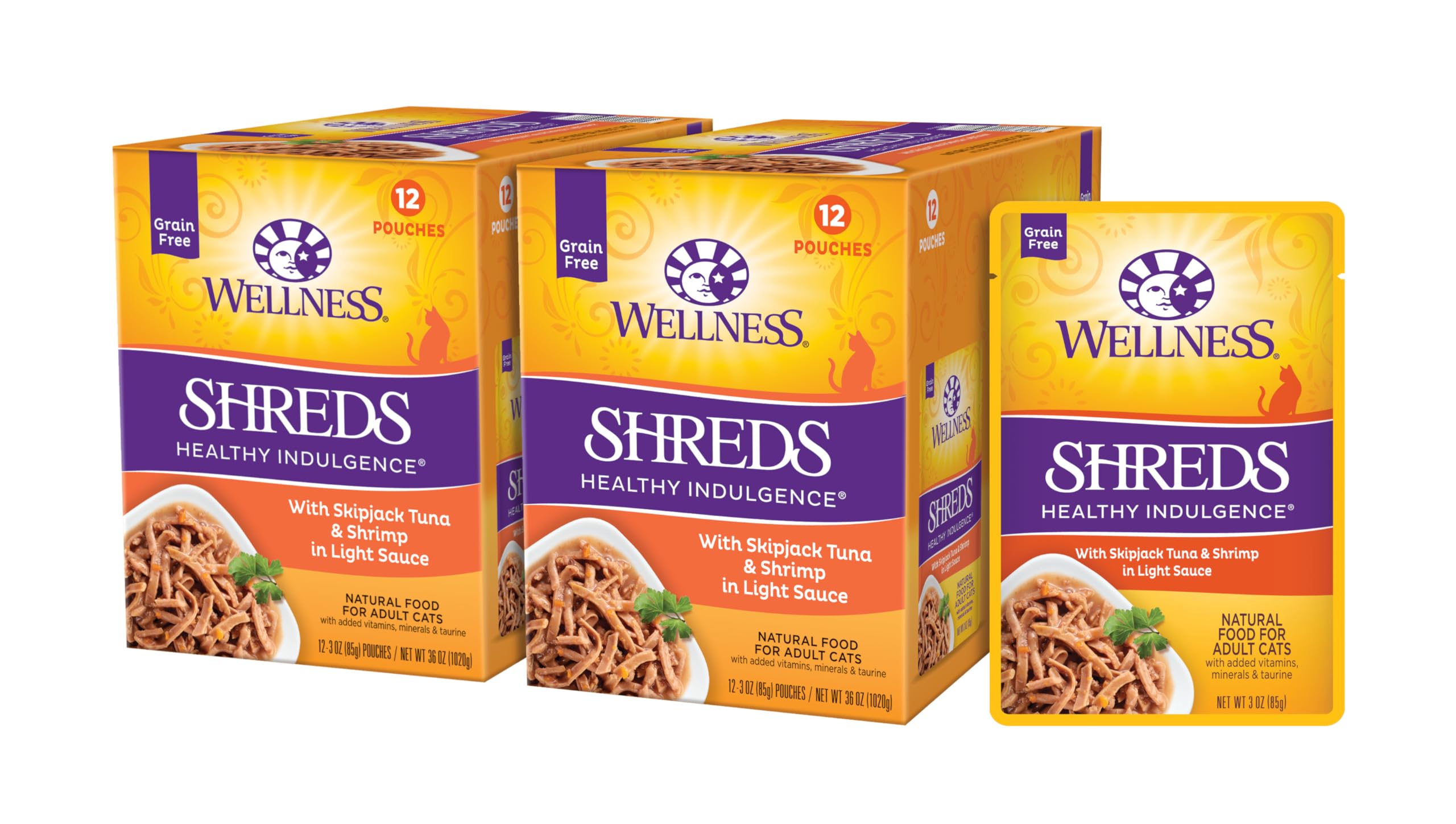 Wellness Healthly Indulgence atún-camarón en bolsa, fácil de servir para gatos adultos