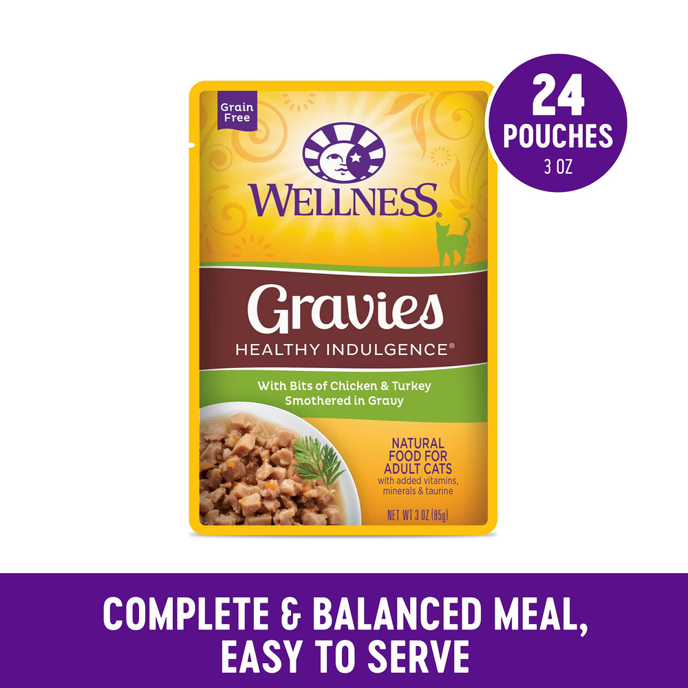Wellness Indulgence salsa pollo 3oz, porciones individuales para gatos adultos.