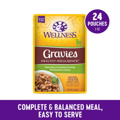 Wellness Indulgence salsa pollo 3oz, porciones individuales para gatos adultos.