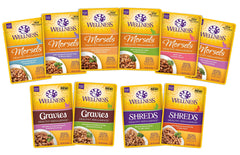 Wellness Healthy Indulgence en sobre para gato con variedad de sabores para mayor interés.