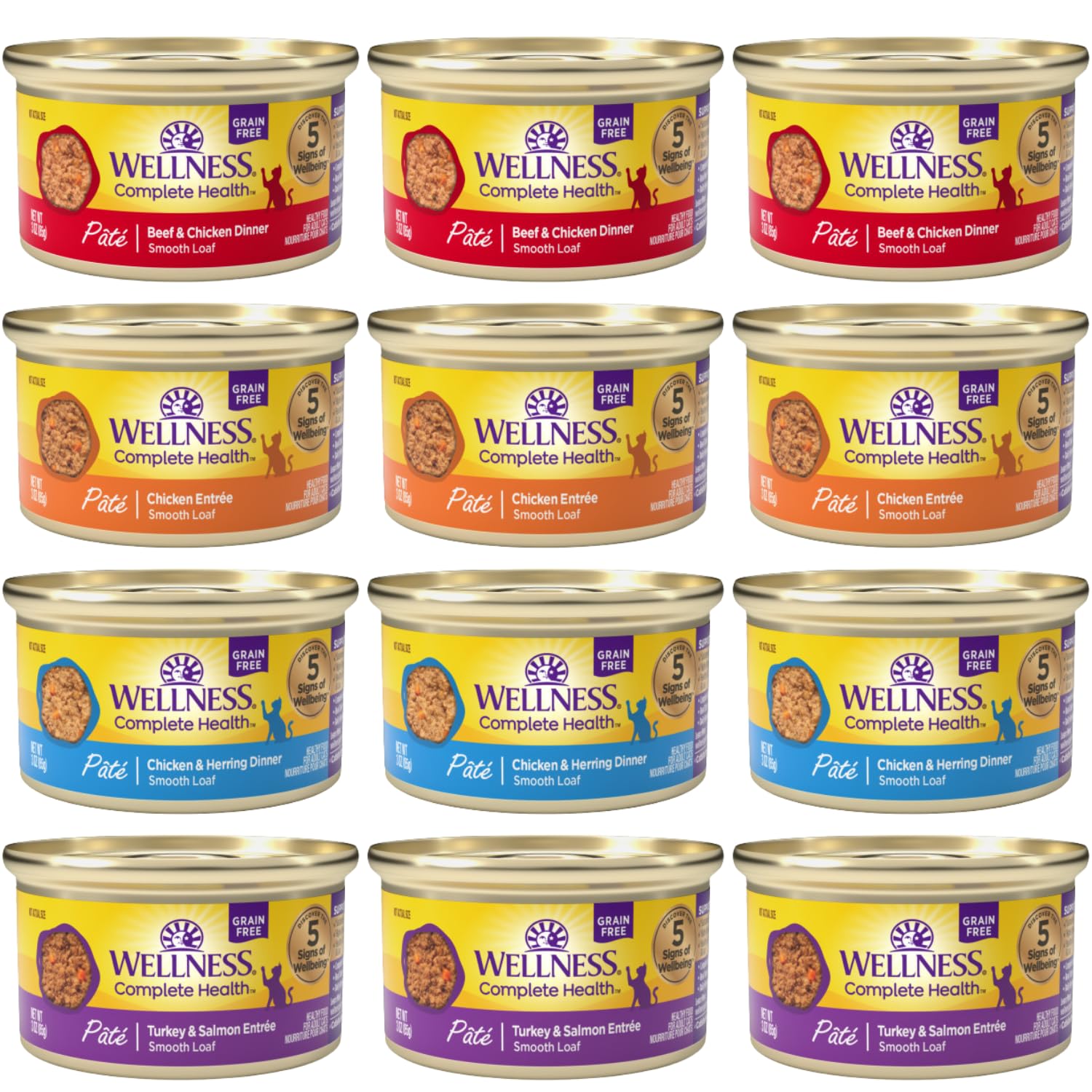 Wellness Natural Premium Paté para gatos: pack de 12 latas para uso diario.