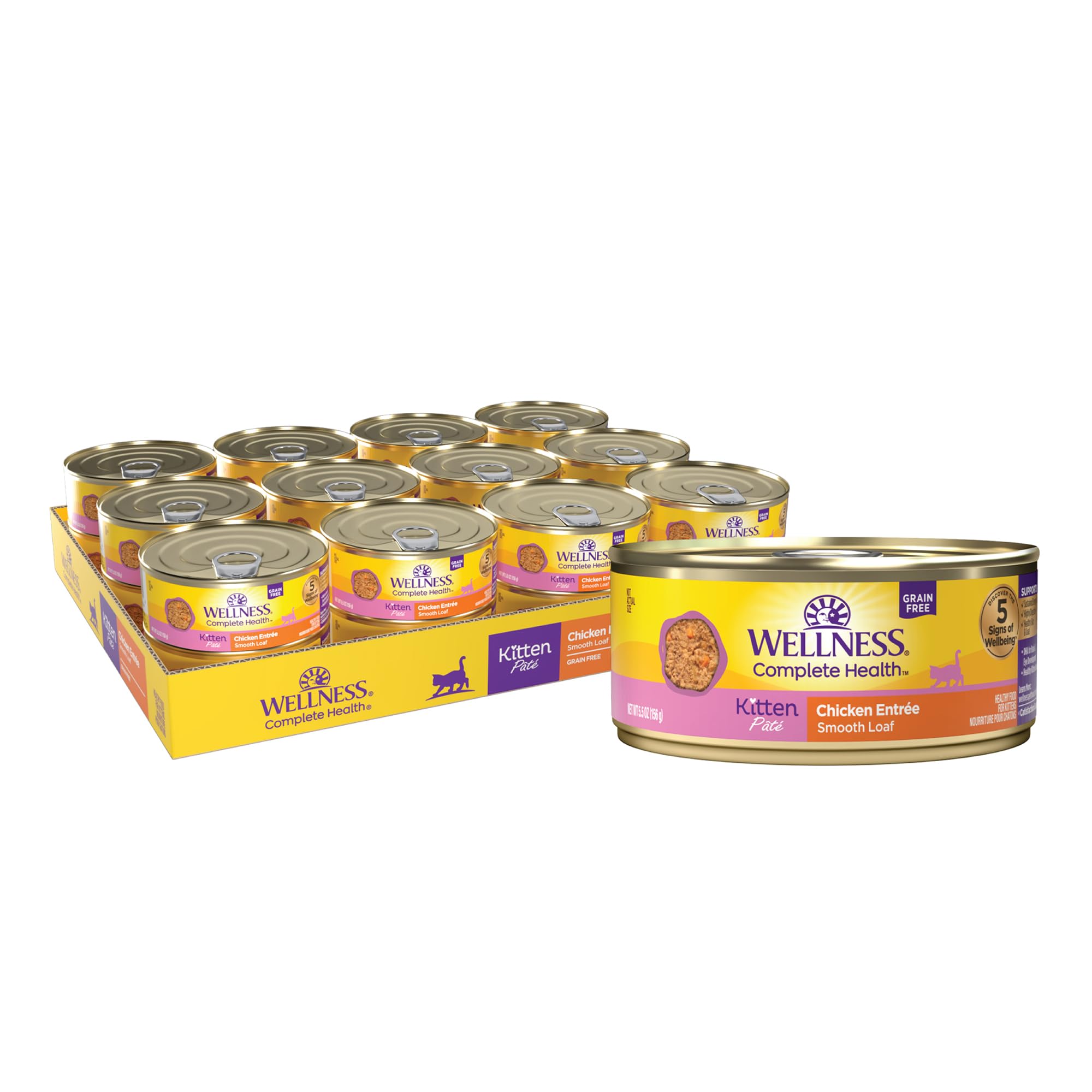 Wellness paté gatito pollo lata: fuente proteica para gatitos en crecimiento.