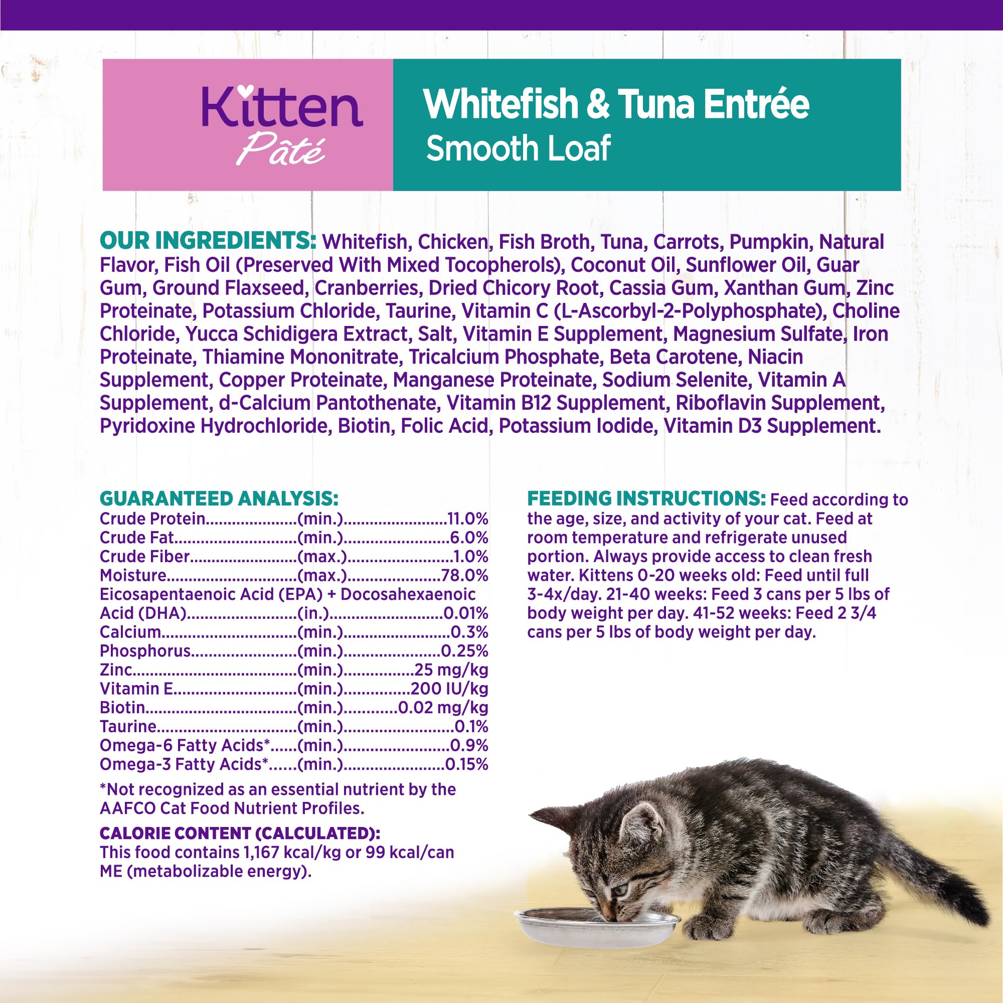 Wellness paté gatito: taurina y DHA de aceite de salmón.