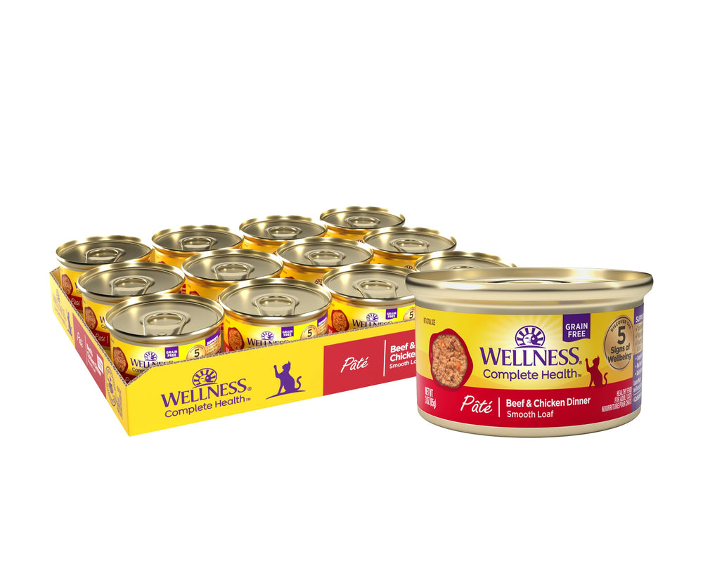 Wellness Pate Gato res y pollo en lata 24 para proteína diaria.