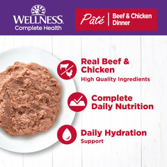 Wellness Pate para gatos, textura cremosa y sabor suave para paladar sensible.