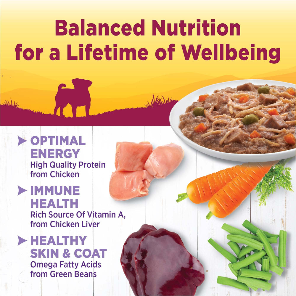 Wellness Petite Entrées con guisantes y zanahorias, verduras nutritivas para digestión saludable.