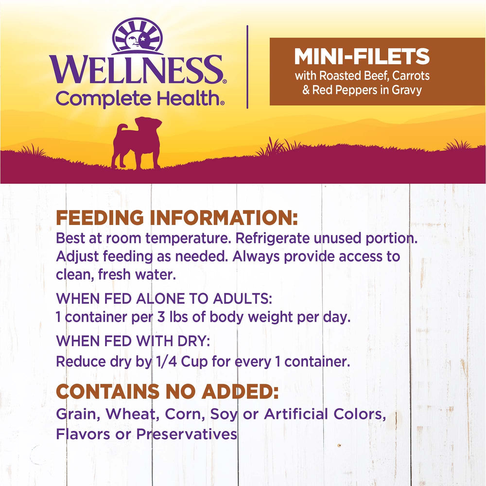 Wellness Petite Entrées: envase de tres onzas, caja de doce, práctico para perros pequeños.