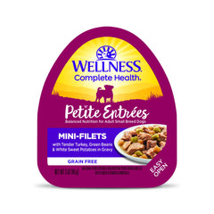Wellness Petite Entrées con pavo tierno en salsa, ideal para perros pequeños.
