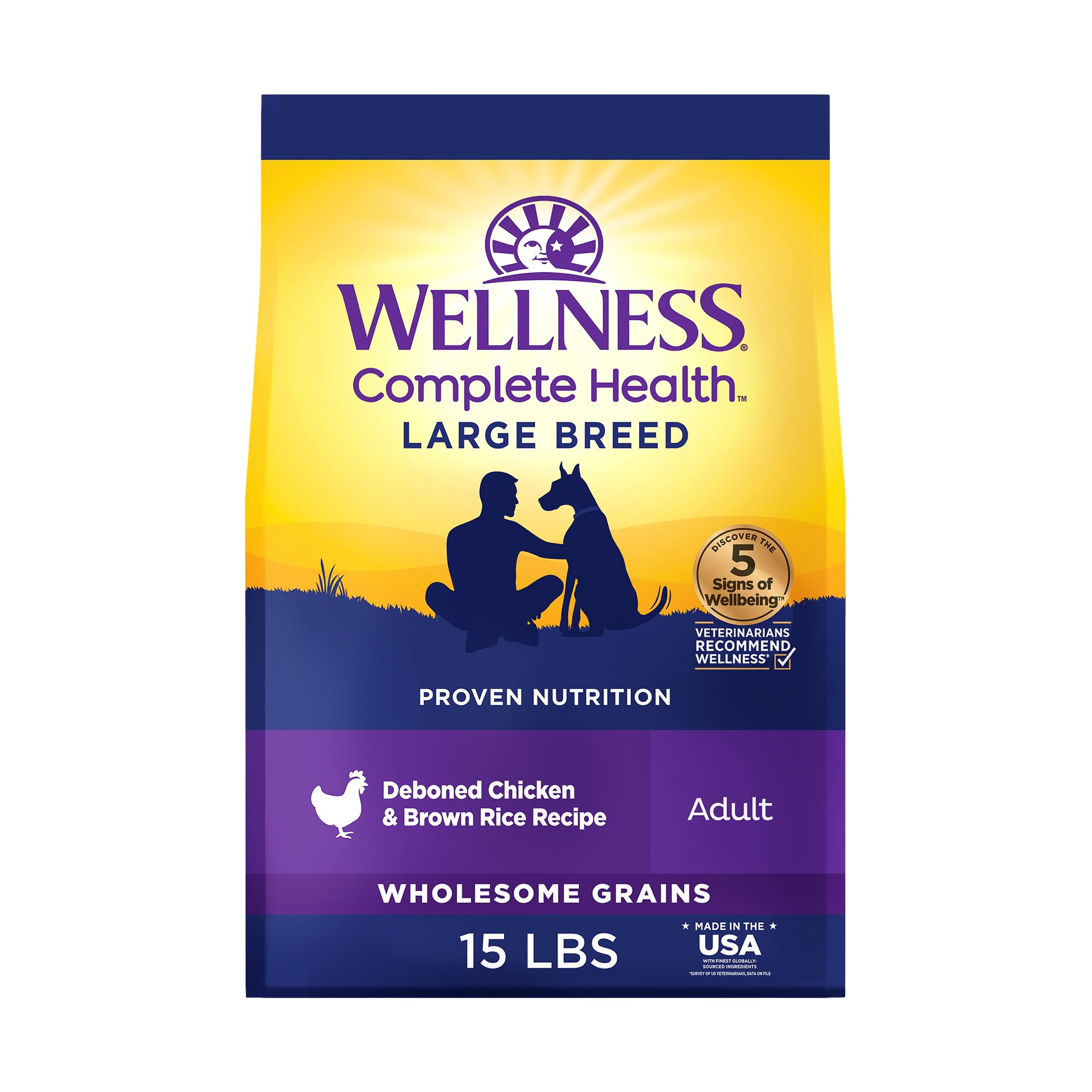 Wellness Salud Completa en bolsa para gran raza con pollo y arroz integral, nutrición completa