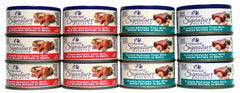 Trozos de salmón y camarones en Wellness Signature Selects, textura atractiva para gatos.