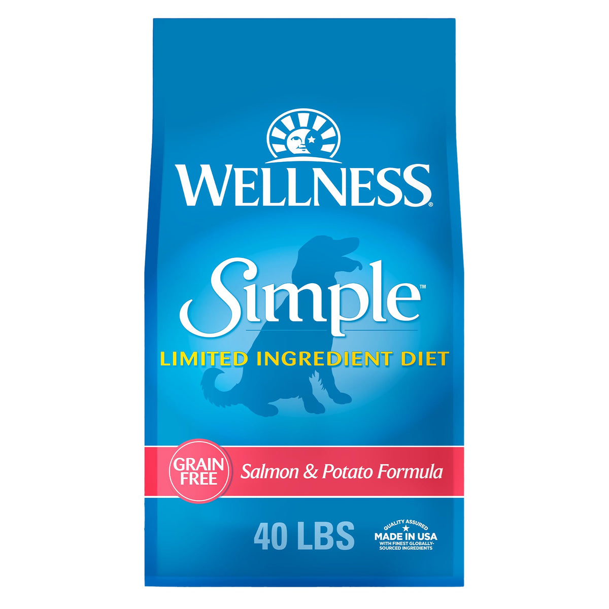 Wellness Simple alimento seco para perros con salmón y patata, bolsa de 40 libras, apoya digestión.