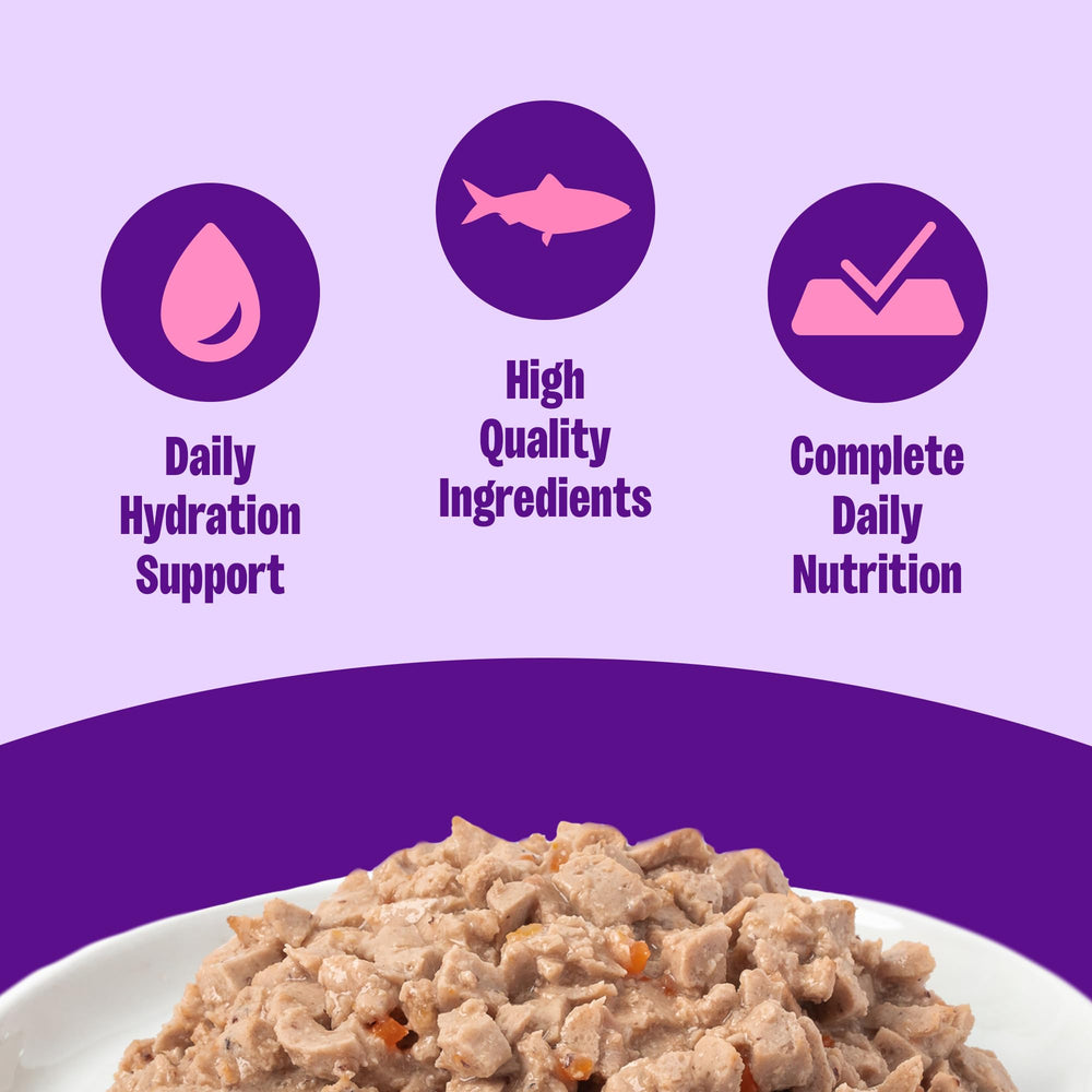 Wellness trozos de atún en salsa ligera para gatos sabrosos y nutritivos.