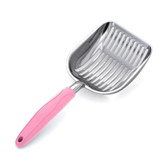 WePet cazo de aluminio para arena de gato con mango rosa, limpieza cómoda.