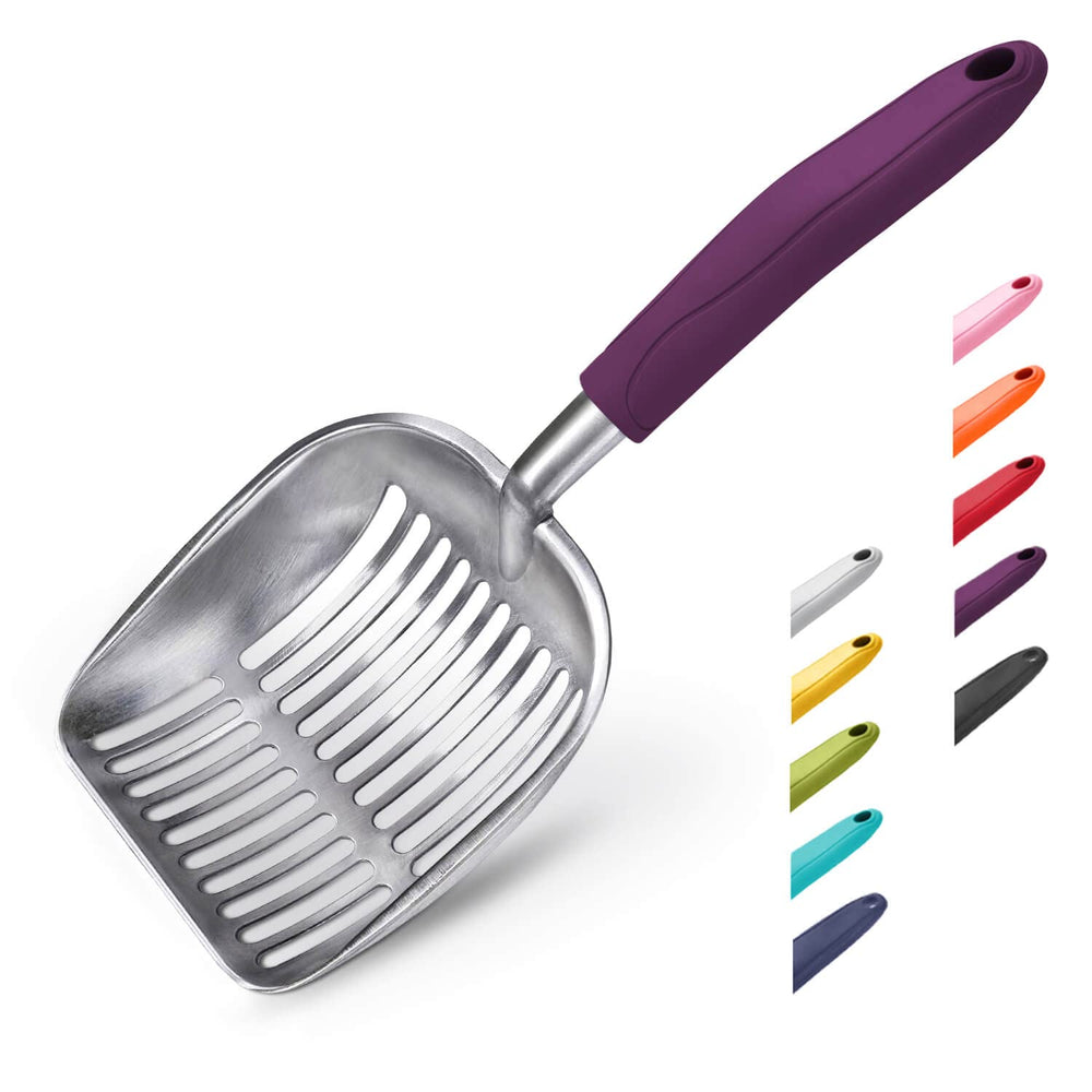 Pelle WePet pour litière avec anse violette facilitant le ramassage.