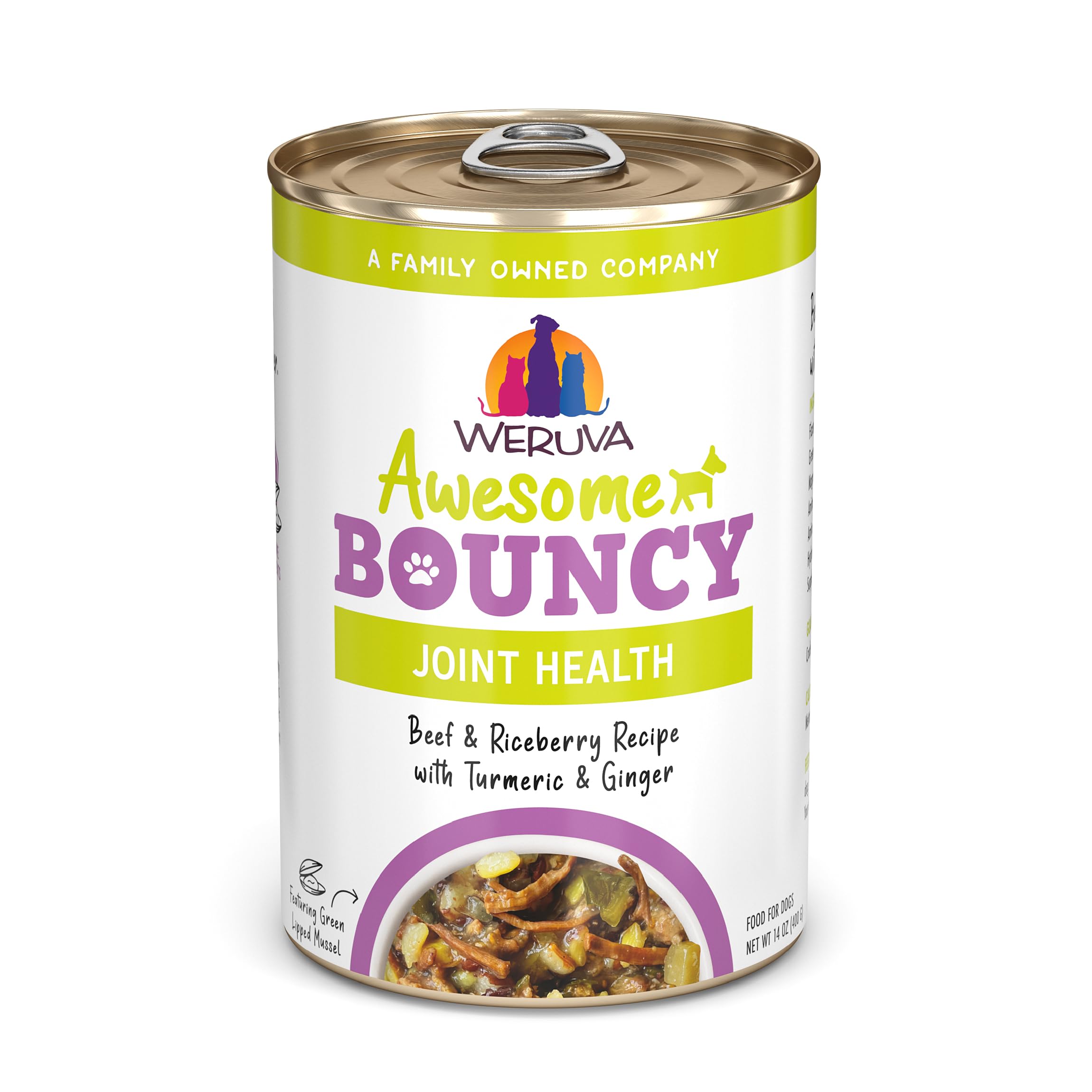 Weruva Awesome Bouncy en lata de 14 oz: alimento completo para perros activos