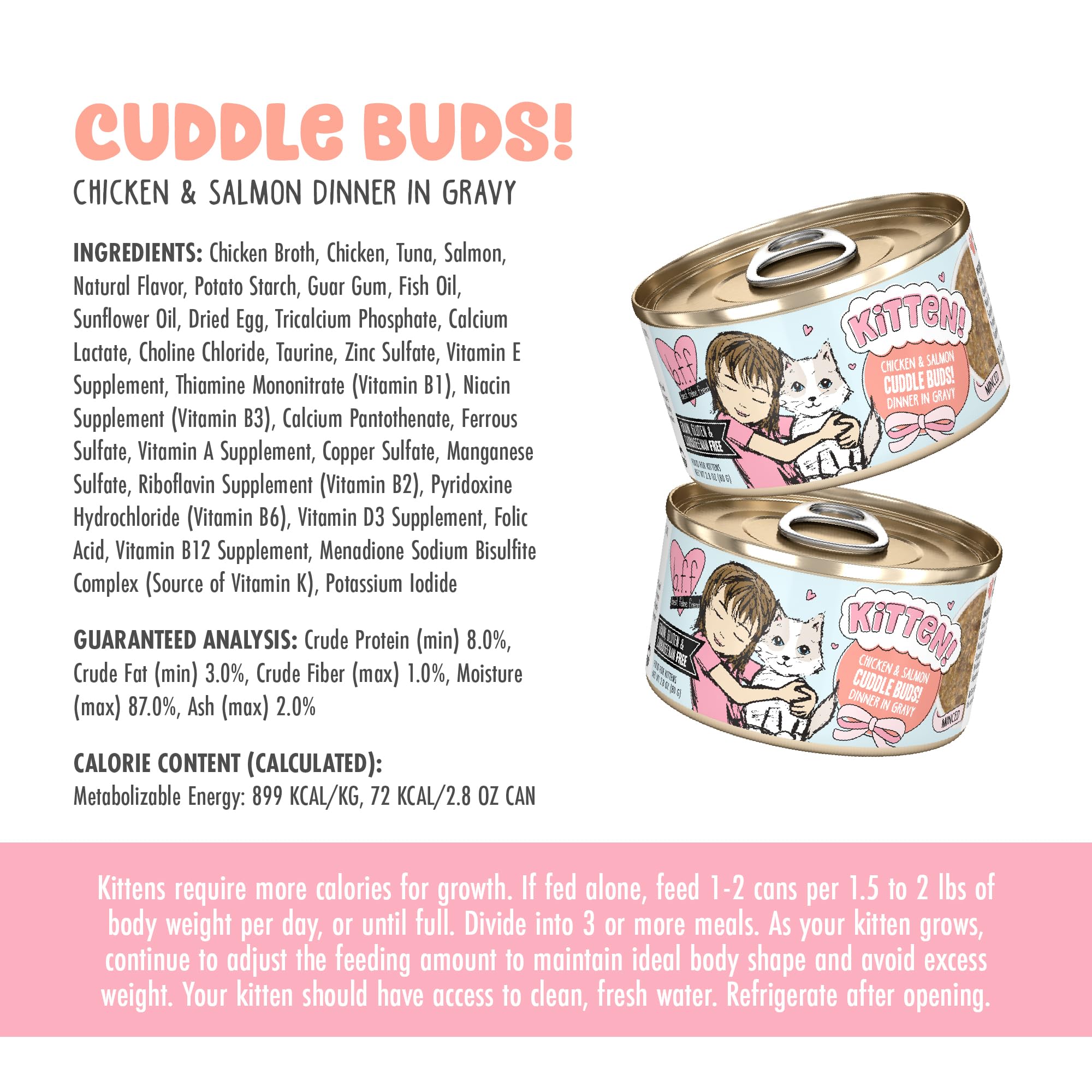 Weruva B.F.F. Kitten Cuddle Buds, sin gluten ni carragenina, opción limpia para gatitos.