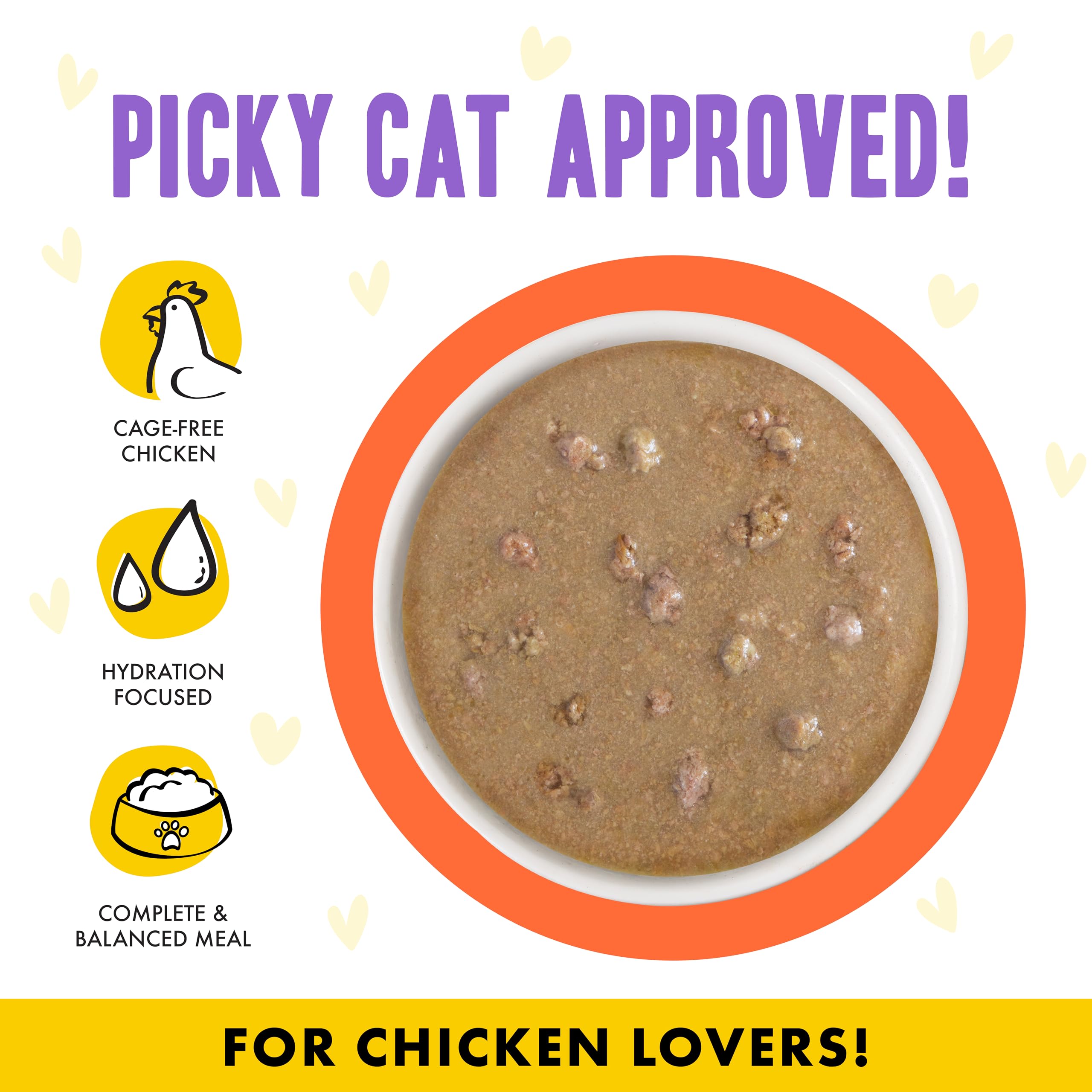 Gato saboreando trozos de pollo y salmón en salsa.